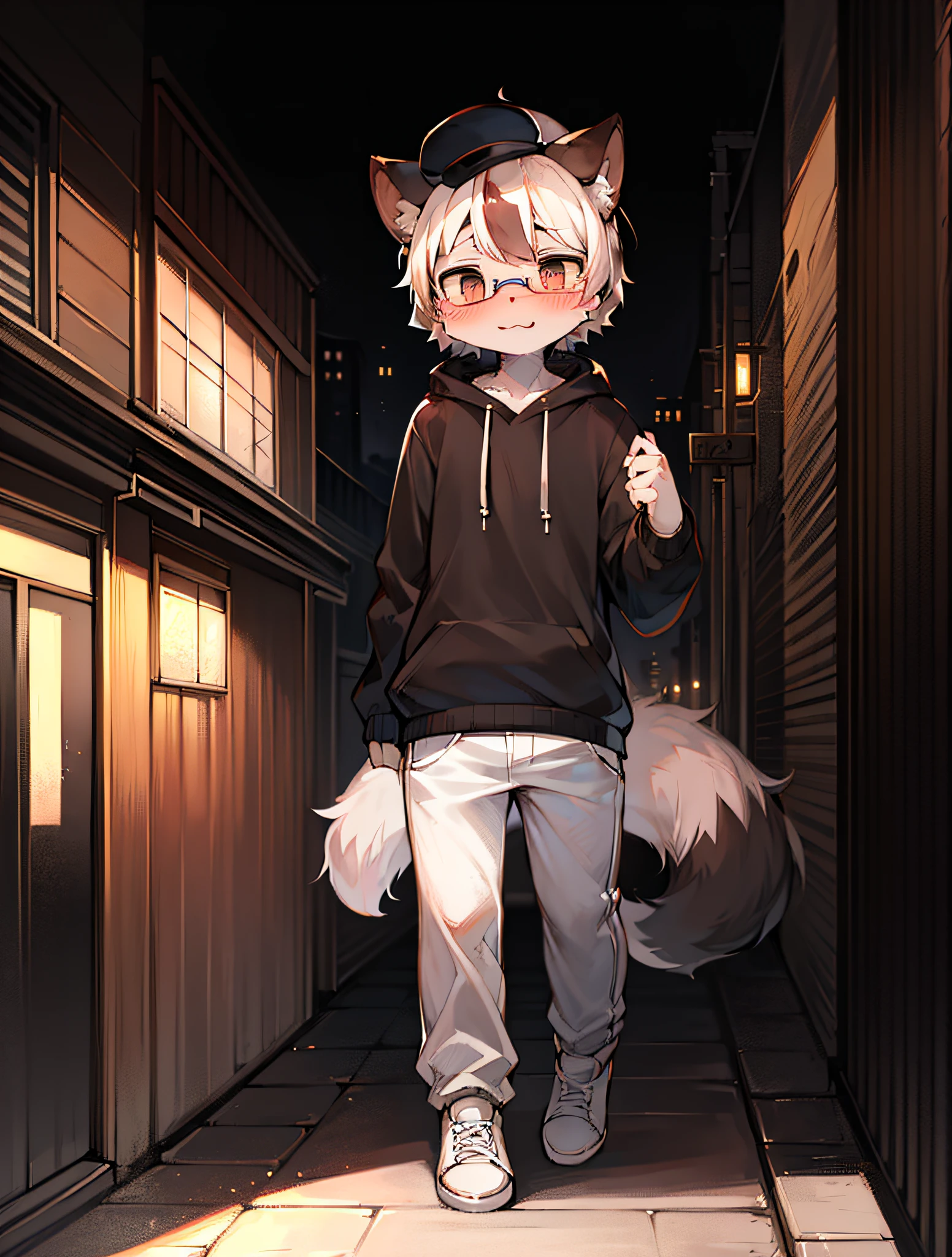 Masterpiece,high qualit,abstract res,Digital painting\(artworks\), By Dagasi, Yupa,Kiyosan,(anthro,Fluffy fur,Character focus:1.1),anthro male cat,Short hair,Portrait , Bright eyes, Panoramic view, Character focus.(Detailed background:0.7), 独奏, shaggy, Hairy male, Male focus, anthr,(Full body fur, Fluffy tail, Black and white fur, Black eyes, Black and white hair:1.2), (animals、White sweatshirt、White trousers、eye glass、Headset、Headwear、White shoes：1.2），（exterior、During the Day、parque：1.1）