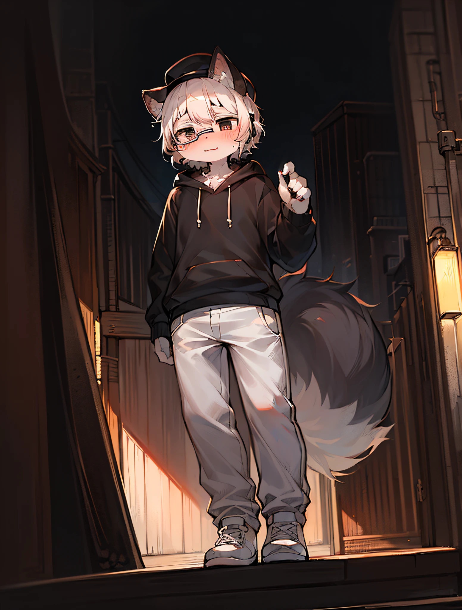 Masterpiece,high qualit,abstract res,Digital painting\(artworks\), By Dagasi, Yupa,Kiyosan,(anthro,Fluffy fur,Character focus:1.1),anthro male cat,Short hair,Portrait , Bright eyes, Panoramic view, Character focus.(Detailed background:0.7), 独奏, shaggy, Hairy male, Male focus, anthr,(Full body fur, Fluffy tail, Black and white fur, Black eyes, Black and white hair:1.2), (animals、White sweatshirt、White trousers、eye glass、Headset、Headwear、White shoes:1.2),(exterior、During the Day、parque:1.1)