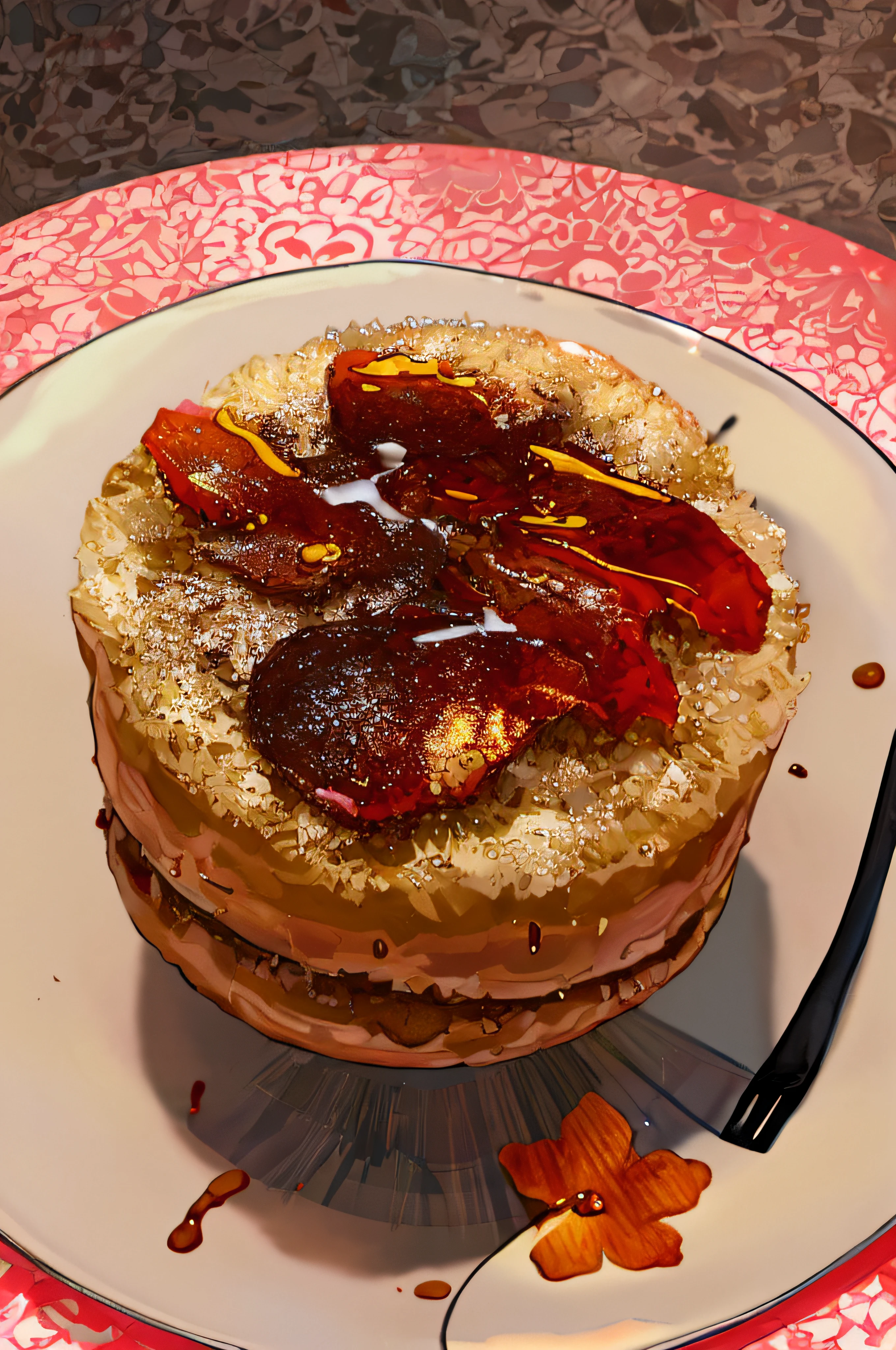 there is a small plate with a small muffin on it, honey, caramel, marmalade, , yummy, flan, cream, manuka, ,, molten, Bun, butter, Pancake Shorts, iwakura, close up of iwakura lain, kek,