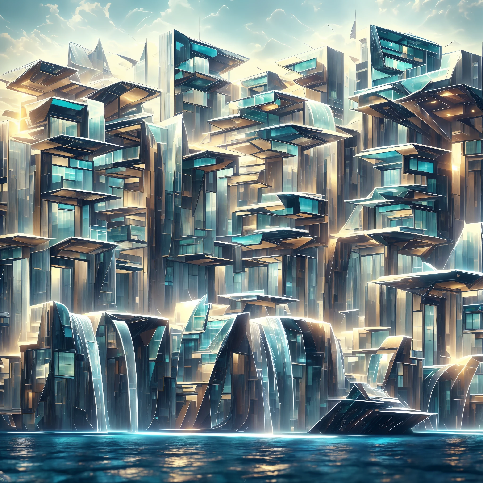:an awesome sunny cheerful day environment concept art of Futuristic design of cave architecture interiors concept art on grand Canyon caves nature architecture, proportional,detailed, cave architecture nature meets futuristic architecture on a rainforest jungle cliff with huge waterfalls,Crepuscular rays, nature meets modern architecture in the style of Aries Moross, Rem Koolhaas,Daniel Libeskind, Jean Nouvel, Paolo Soleri,Toyo Ito and Philip Johnson with Dry brush drawing style ,Chiaroscuro village,cliff side residential area, mixed development,nature architecture,bright colors,high rise made up staircases, balconies, full of glass facades,carved from rocks, masterpiece, proportional, detailed, trending on artstation, beautiful lighting, realistic, intricate
