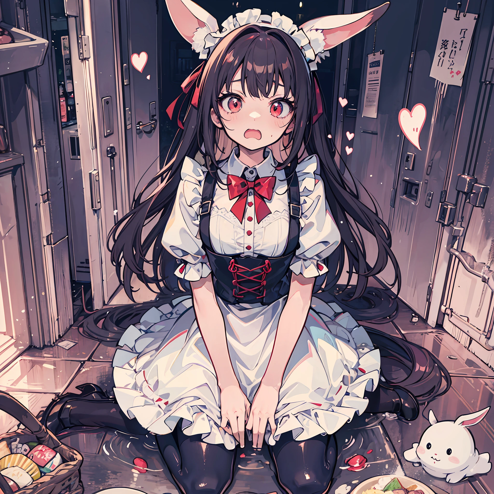 Rabbit-eared girl　Maid Clothes　 Embarrassing face　Embarrassed cheeks turning red　startled　surprise