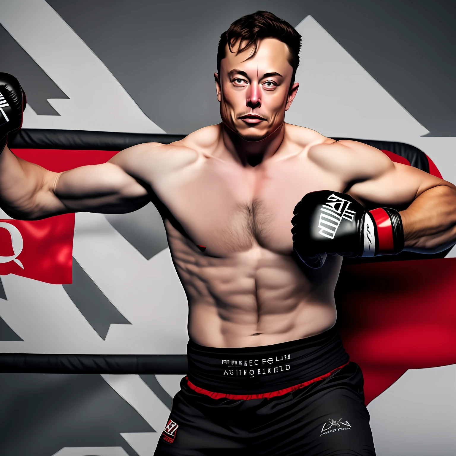 Elon Musk posing like an MMA fighter and wearing open gloves --auto