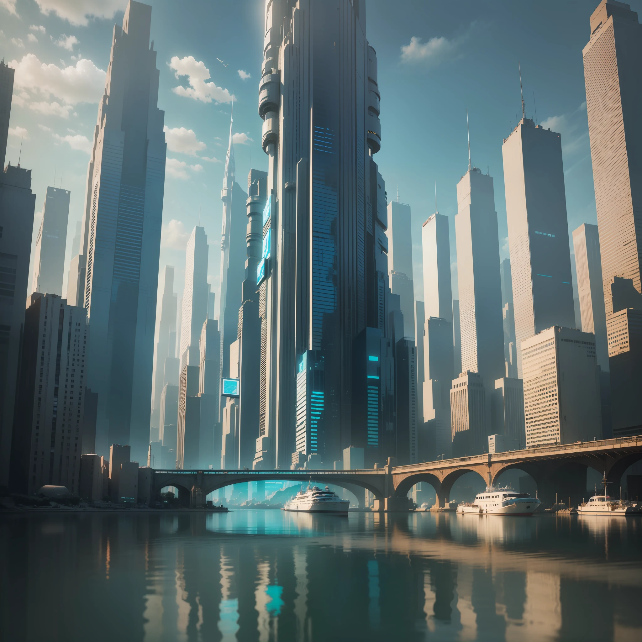 A city in the sea Cyberpunk Huge metropolis dream bestquality master masterpiece Tomorrow's world Ultra High Resolution