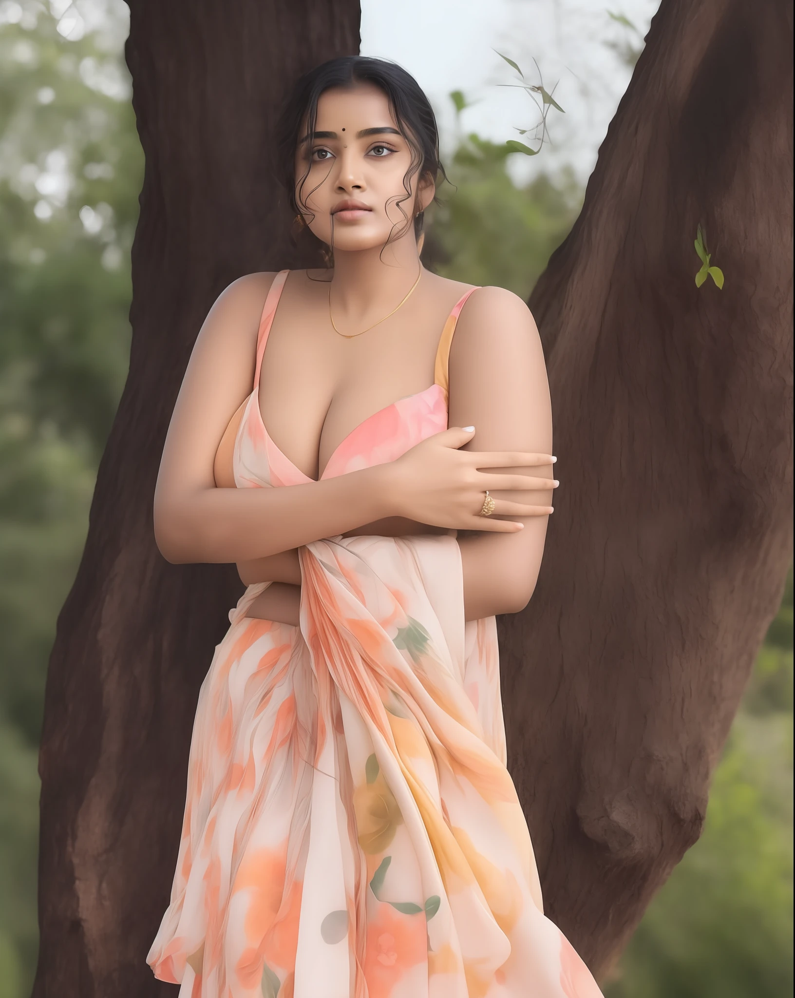 Anupama woman in a bikini posing in front of a tree, sexy girl, sexy :8, very seductive pose, indian goddess, topless, indian super model, seductive lady, gorgeous lady, indian, with beautiful exotic, provocative indian, curvy, fully covered in drapes, jaw-dropping beauty, elegant pose, 1614572159