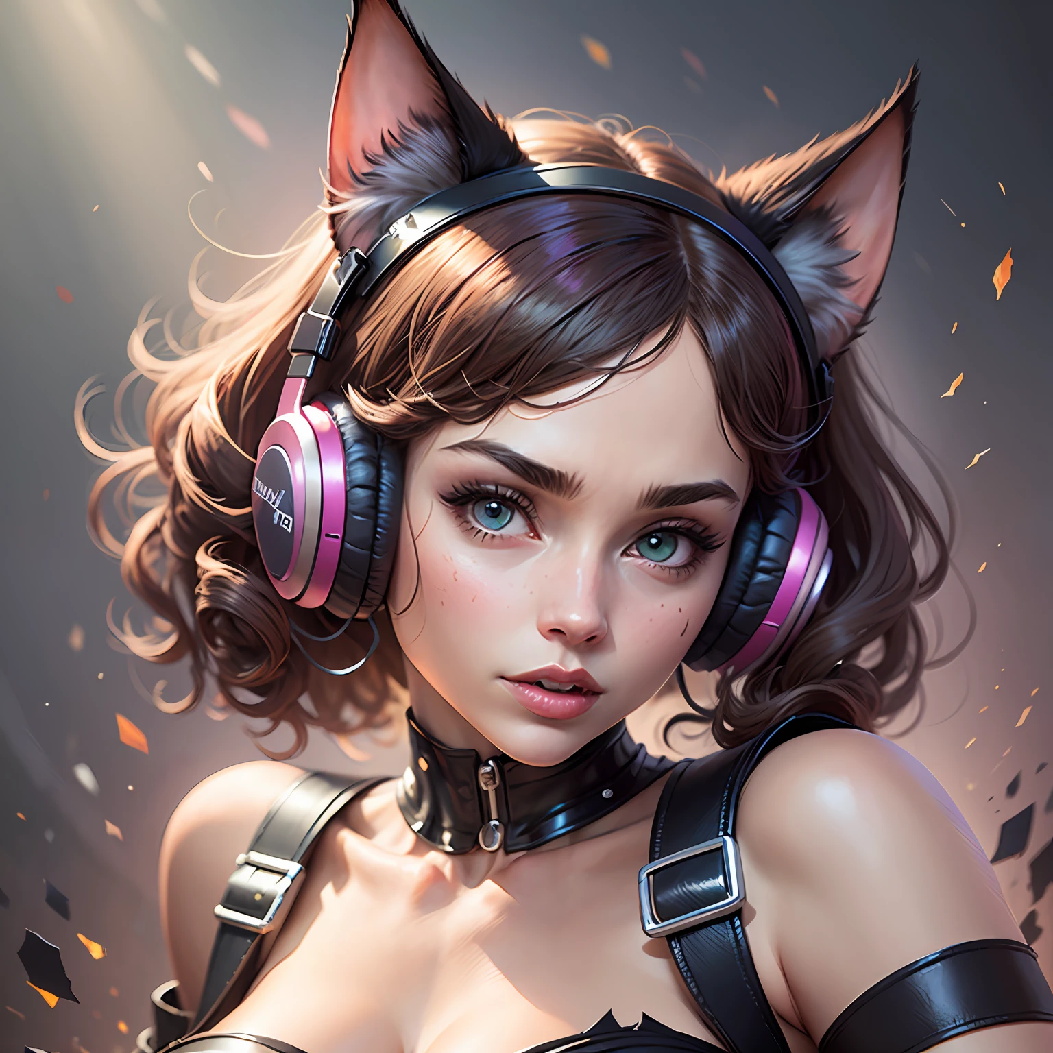 Create Catwoman using pink shell headphones with kitten ears. --auto --s2