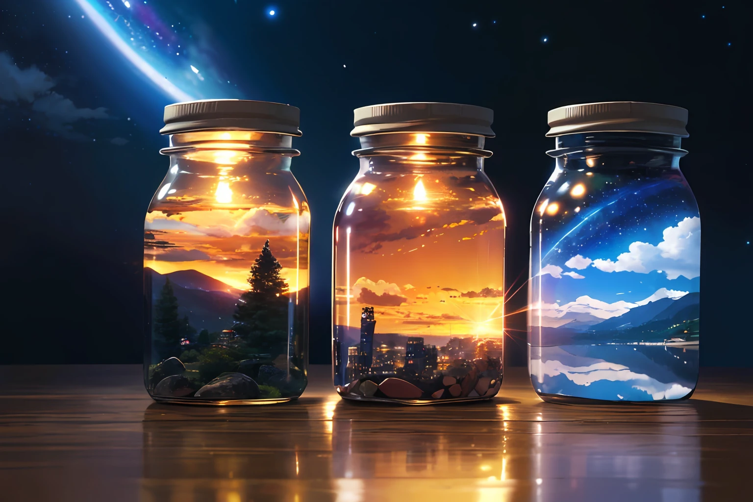 1.landscapes(high picture quality、Highresolution)、2.Packed in jars、Fallen stars々、Shining night sky、 --auto