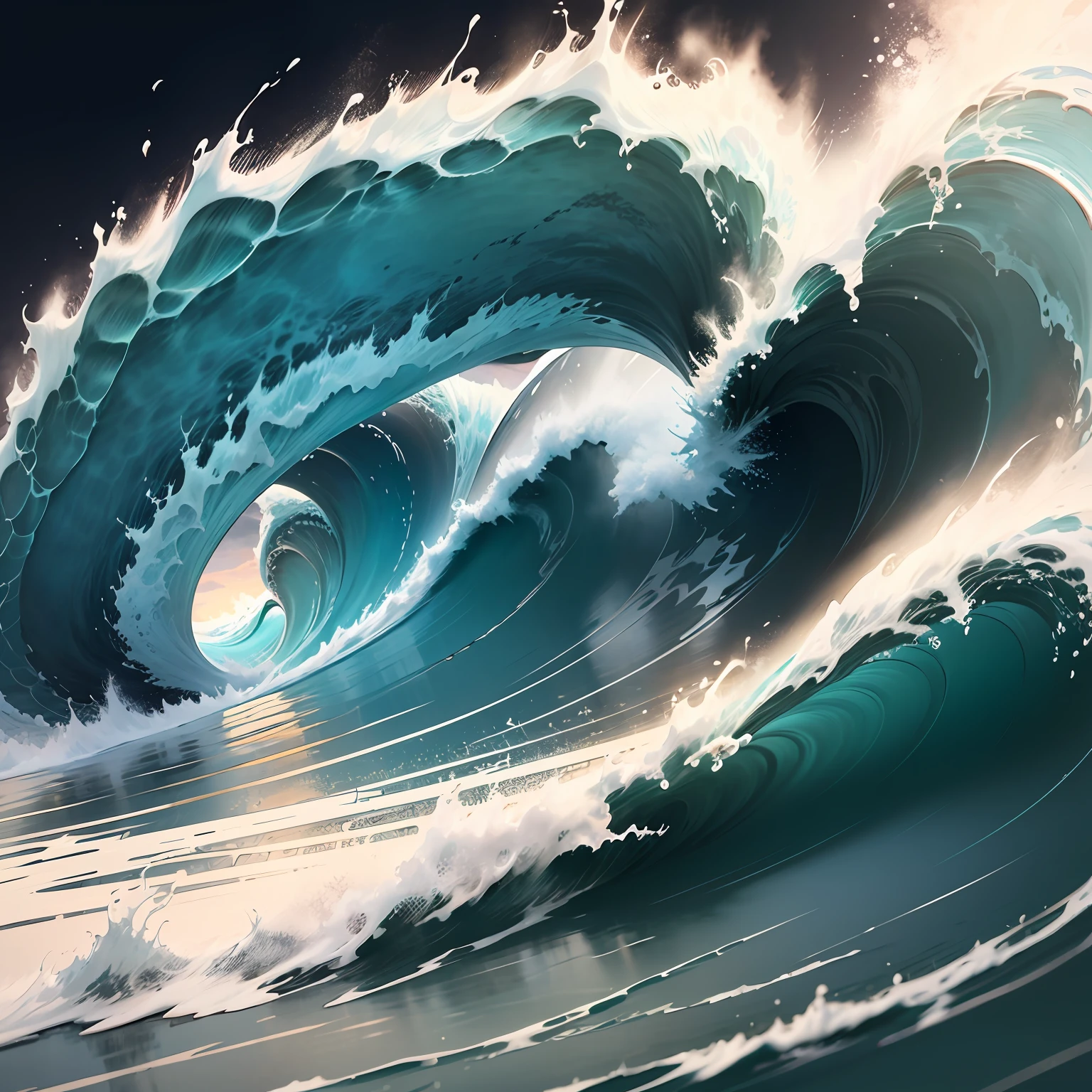 Ocean Wave Logo,Associate traffic with splashes,Small waves converge into huge waves,Logo for abstract images ,Simple and easy to understand,Line logo,Chinese painting style --auto