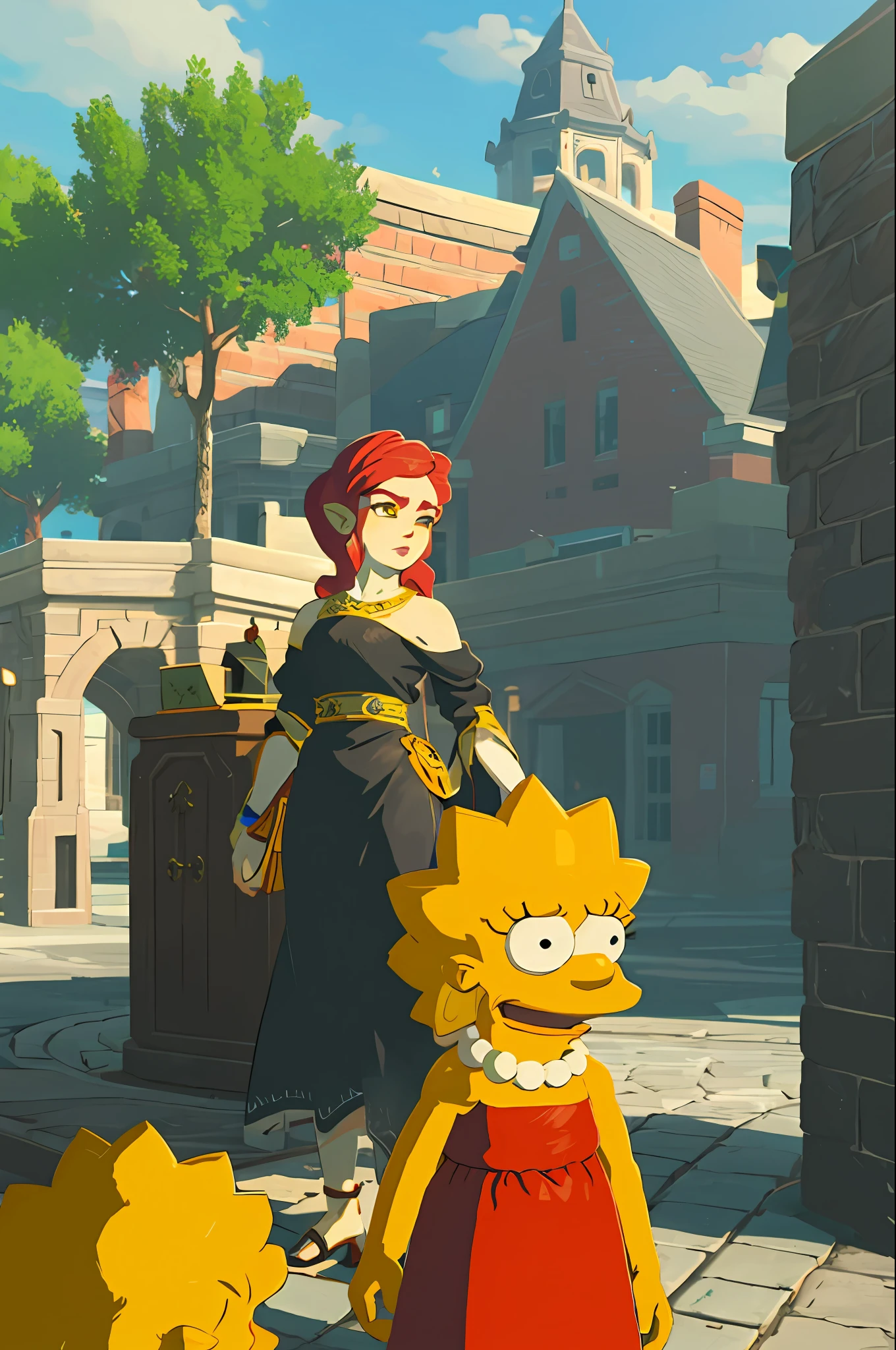 lisa simpson
red dress
black bead eyes
yellow skin
botw style