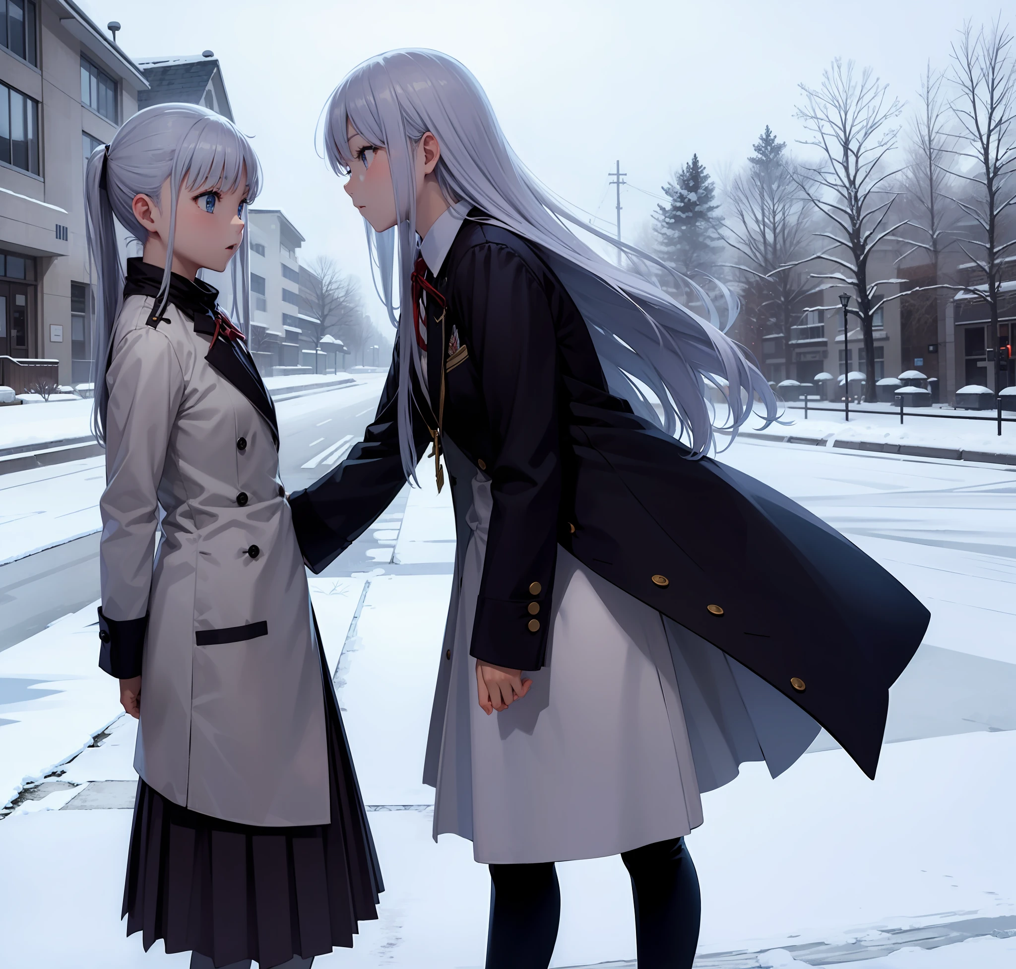 winter，Icy snow，Beautiful highschool girl