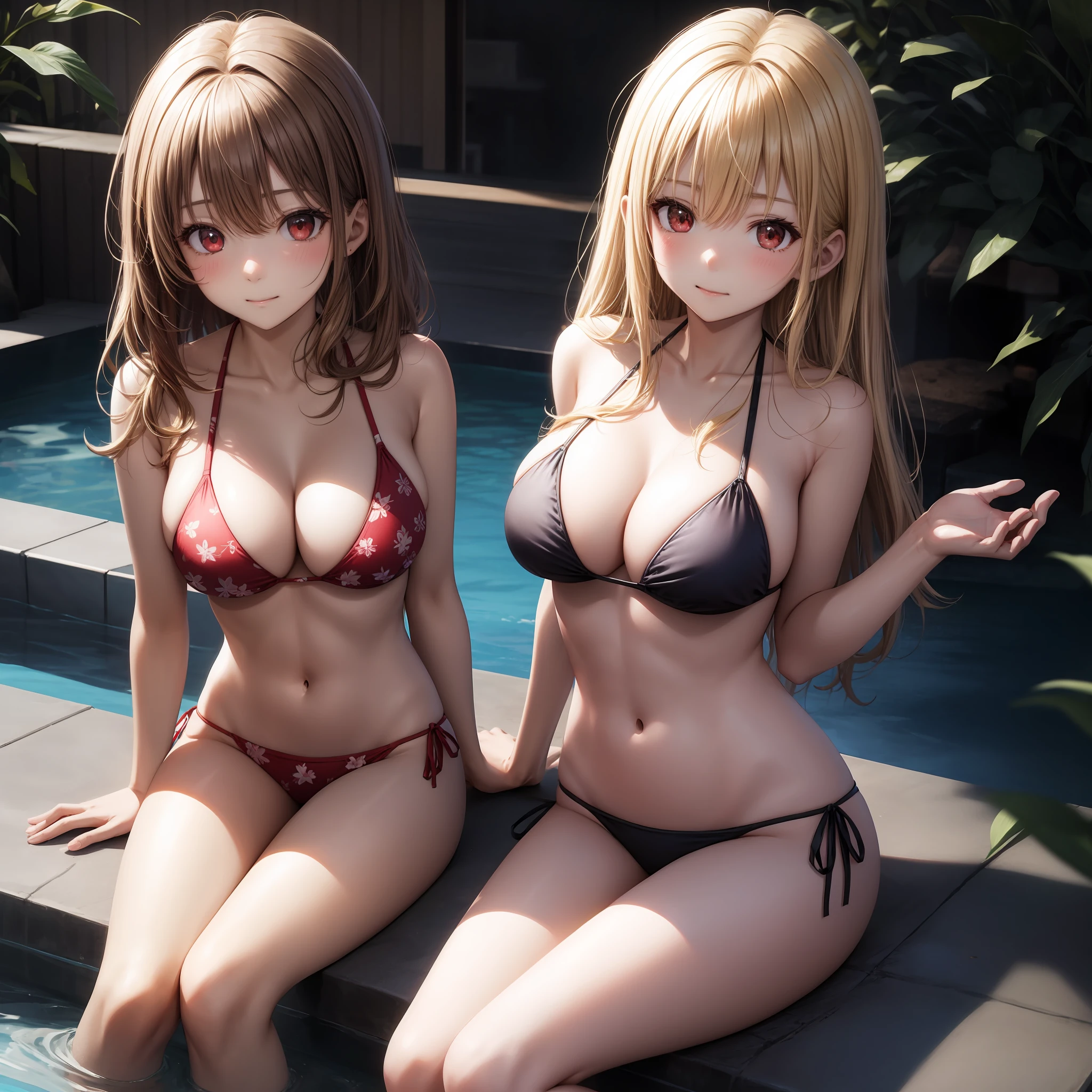 アニメ、Blonde girl with red eyes、One person、独奏、bikinis