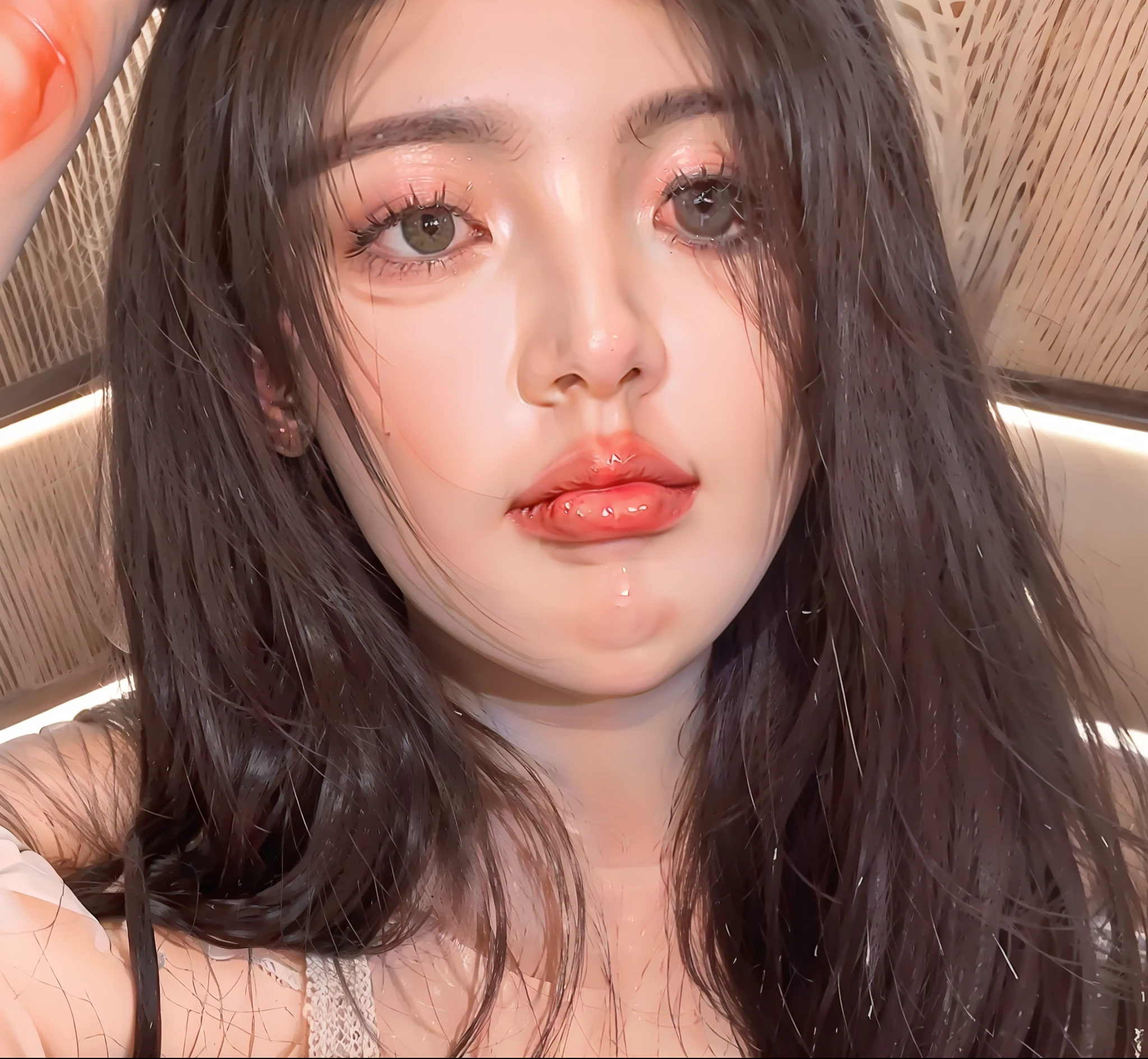 there is a woman with long black hair and a red top, wan adorable korean face, Urzan, gongbi, 8k selfie photograph, xintong chen, shaxi, xision wu, dilraba dilmurat, kanliu666, young cute wan asian face, blackpink jennie, jia, zmonzheng, 🤤 girl portrait