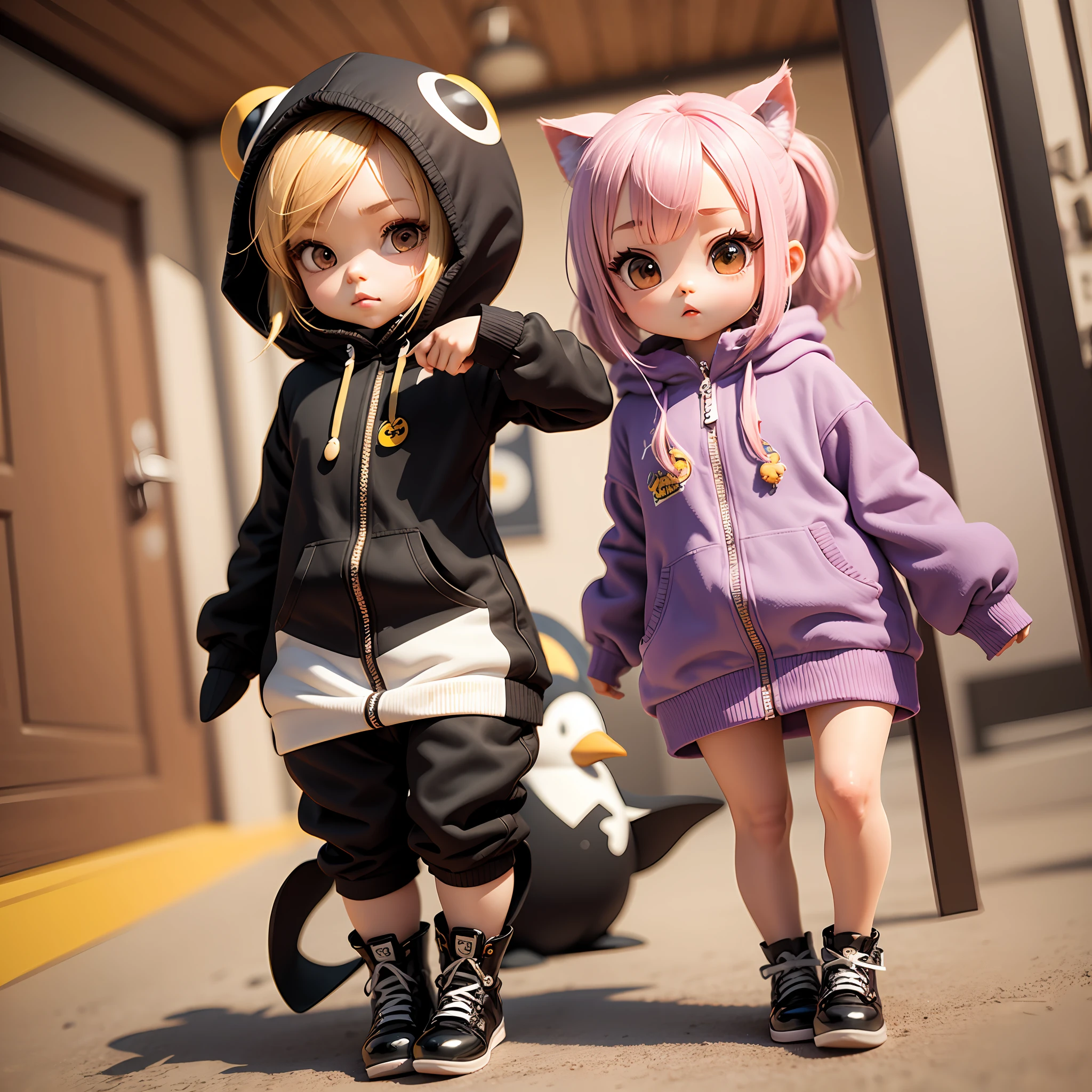 Chibi 3D Wearing a penguin costume cute and beautiful chibi,chibi 3D --auto