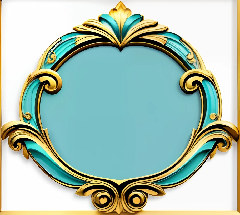 a picture of a blue and gold frame with a flower, ornate frame, art nouveau frame, ornate border frame, decorative frame, shield emblem, cyan and gold scheme, intricate art nouveau frame, ornate border, shield design, stylized border, baroque frame border, ornate decoration, insignia, gorgeou, cyan gold blank light, logo without text, filigree frame
