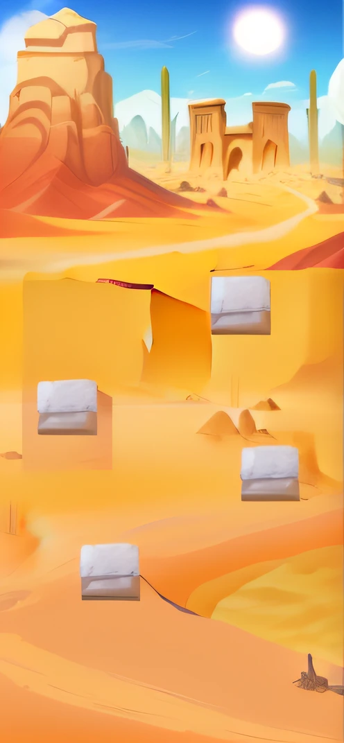 cartoon desert scene with a desert scene with a desert and a desert, arte de fundo, mobile game background, mobile game art, mobile game asset, desert environment, 2d game asset, flat desert, desert game, Game illustration, Desert background, desert wasteland, concept arts, concept arts, desert lands, game concept, 2d game art, 2 d game art
