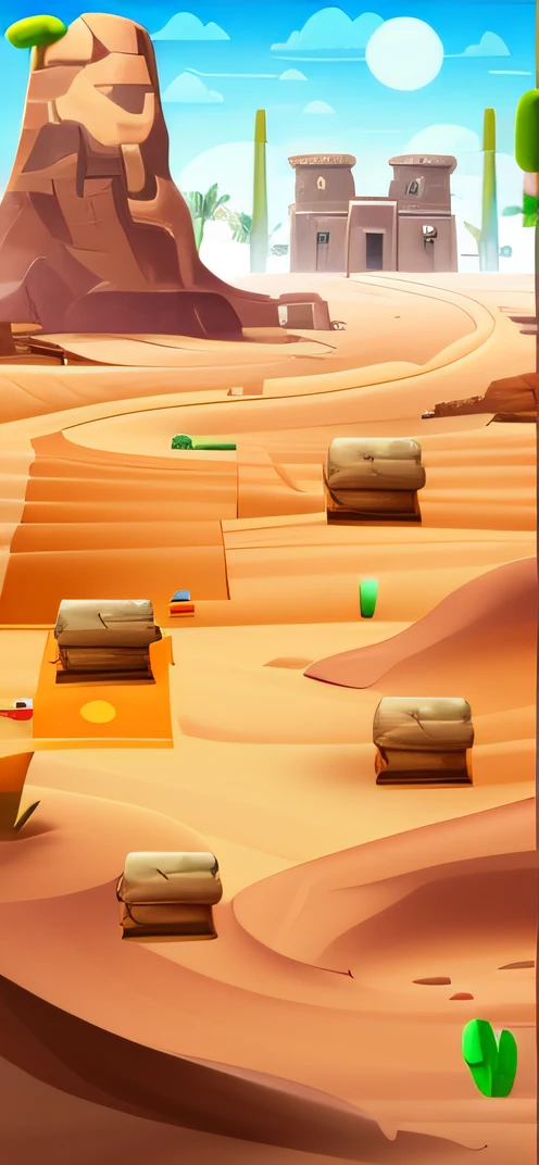 cartoon desert scene with a desert scene with a desert and a desert, arte de fundo, mobile game background, mobile game art, mobile game asset, desert environment, 2d game asset, flat desert, desert game, Game illustration, desert wasteland, concept arts, concept arts, Desert background, desert lands, 2 d game art, 2d game art, game concept