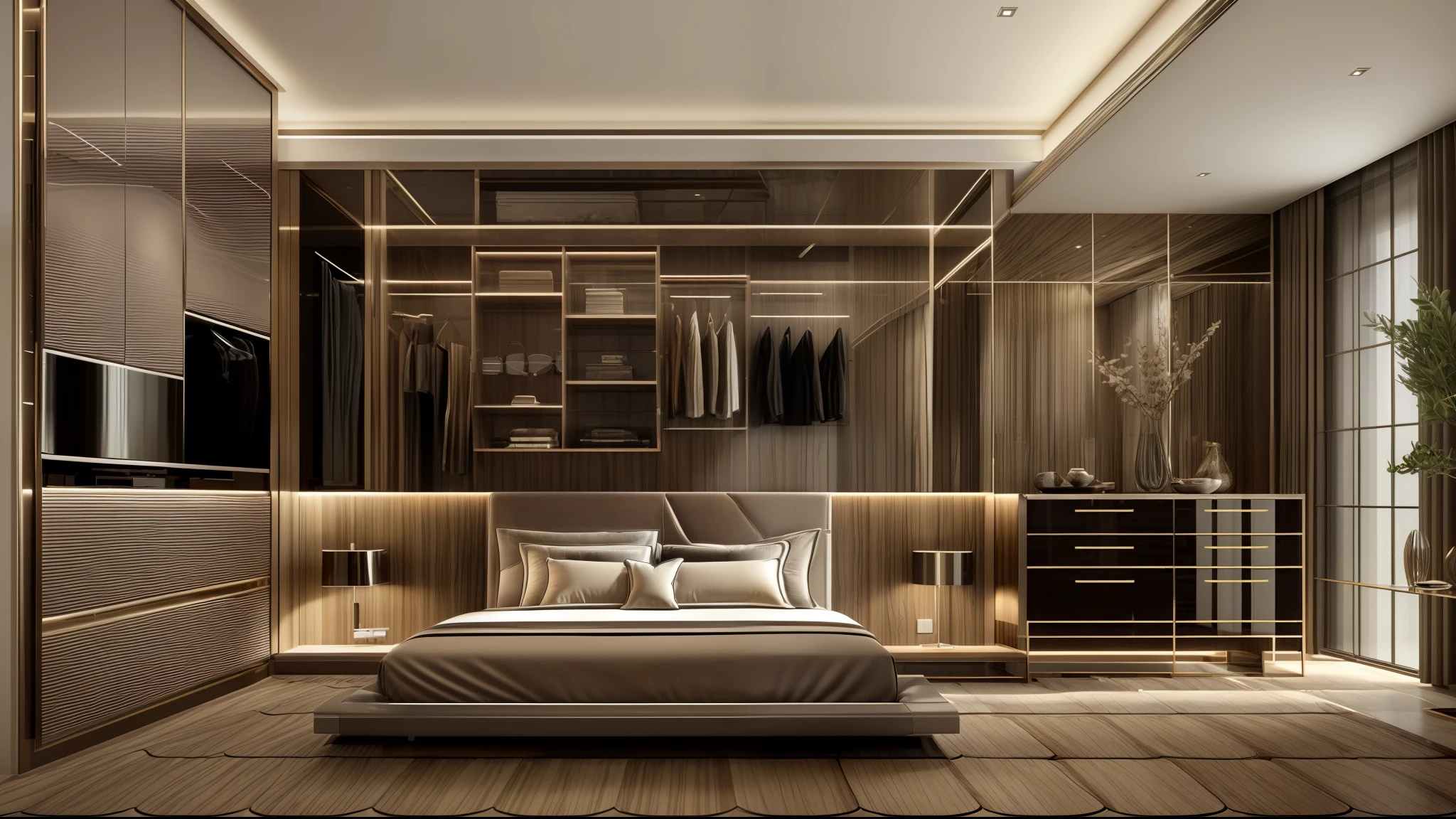 (Morden luxury bedroom:1.5), (photo realistic:1.2), (supper detail:1.2),1bed, 1 window, daylight, Unreal Engineer 8K, full HD 8K, cinematic lighting, warm light