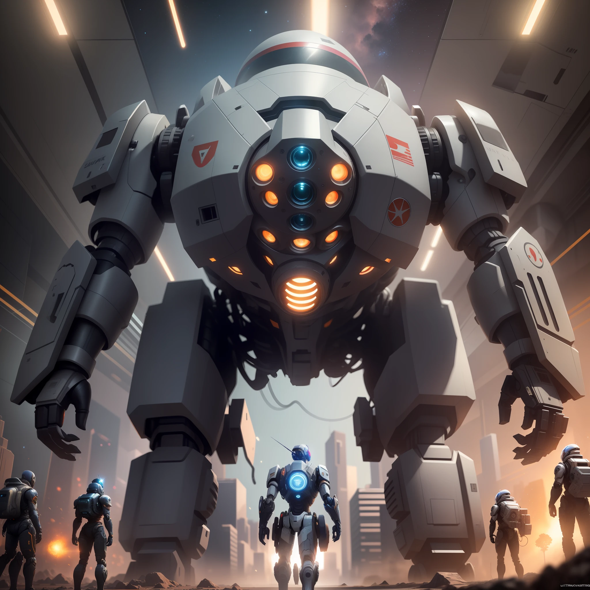 (Highly detailed:1.3), pretty, (The cyberpunk:1.2), In space, nebulas, holding_arma, （Huge mech：1.3）, Facing the audience, glow eye, full - body,(A pilot stands in front of the mech:1.3), (Giant Mech Wings: 1.6), Look up, glowing_Eyes, mechamusume, View of whole room, The background is the Earth, nebulas, space, Particle, realistically, hdr (High dynamic range), Ray tracing, NVIDIA RTX, The ultra-Resolution, Unreal 5, Subsurface scattering, PBR Texture, Post-processing, Anisotropic filtering, Depth of field, Maximum Sharpness, and Clarity, Multilayer Texture, Albedo and Specular maps, Surface Coloring, Accurate simulation of light-material interactions, Perfect proportions, octane render aesethic, Two-tone lighting, Large aperture, Low ISO, White balance, rule of thirds, 8K RAW, High efficiency sub-pixels, mask on head, sub-pixel convolution, 3D, futurism, pixar, Cinematic lighting, Depth of field, move chart, Wide angle lens, super wide angle, ((Best quality)), ((Masterpiece)), Ultra HDR, Masterpiece, Anatomical correct, Super detail, highdetailed, Best quality, 8K, 8K, 16k