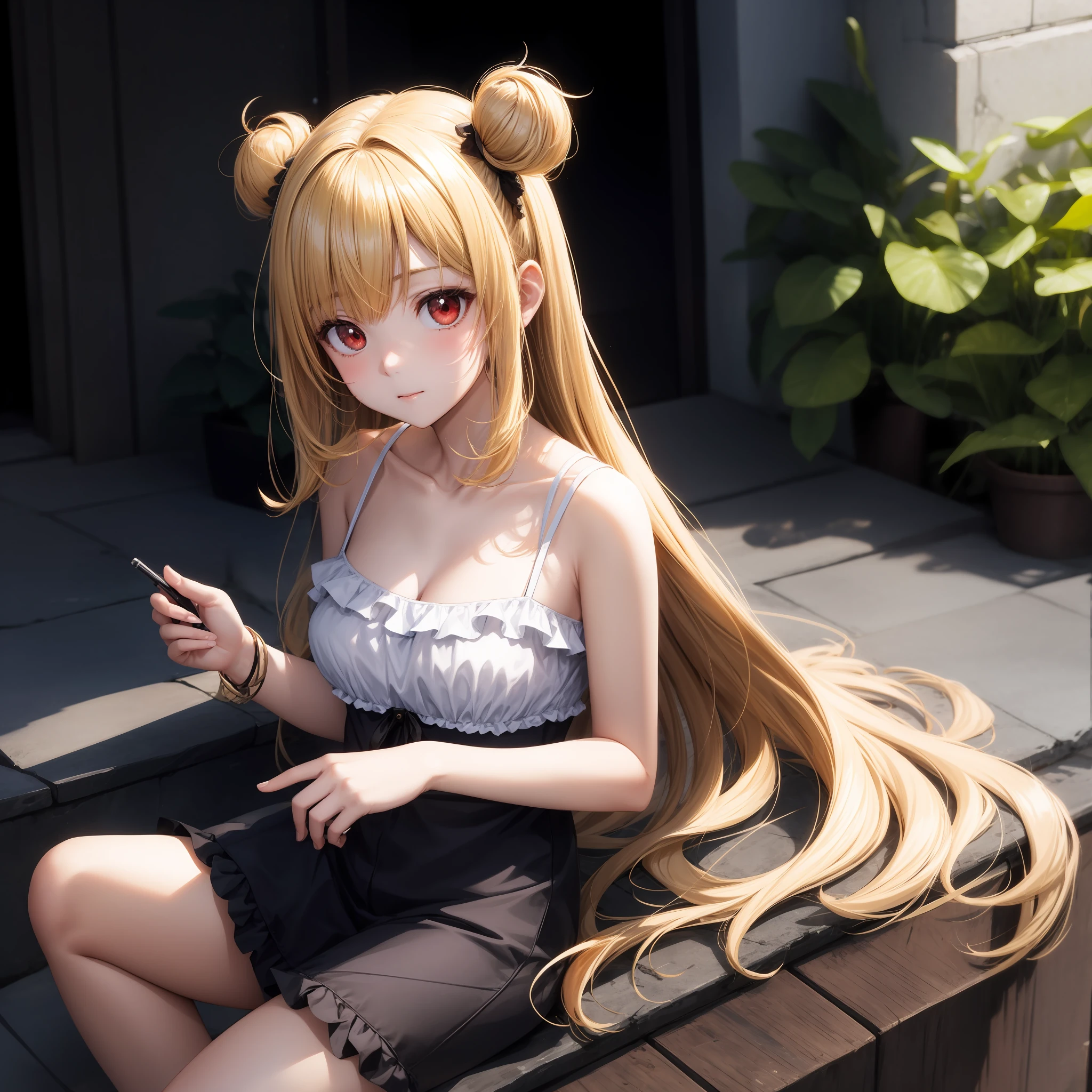 アニメ、One blonde girl with red eyes、Camisole with frills、独奏