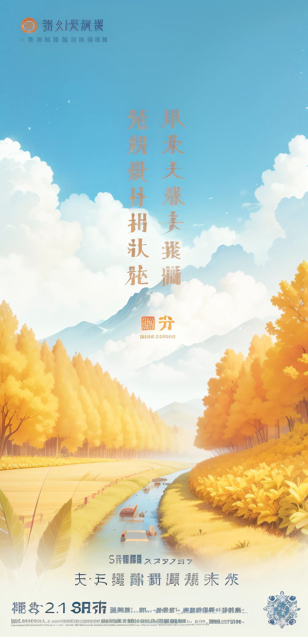 China's solar term begins in autumn，hand painted style，Gradient sky background，villages，Farmers harvest crops in the fields，best qulity --auto