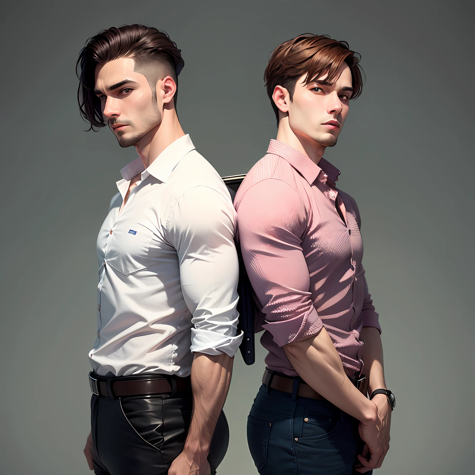Two men Buddy feeling Solid background wearing shirt --auto