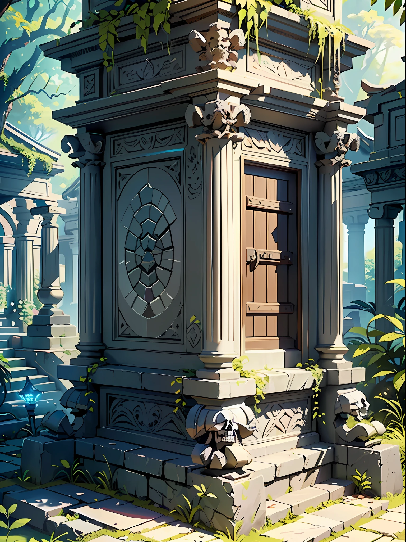 ((masterpiece)) picture of a fantasy grave guardian ,grave guard((skeleton )) sitting on((stone Thorne)) , under the beautiful ( fantasy) nature the throne is , ((detail forest)) ((small details)), (Bioluminescence runes skeleton),focus on grave throne stone, ivy plant surrounding the throne, inspired by senior environment artist, ((ancient grave guardian)),  , (intricate details), ((ultra-hd))unreal engine (fantasy art),(( unreal engine)) render concept art, ornate one ancient tample ruins, ((glowing nature)), picture capture with each every (((small details))), ((highly detailed))