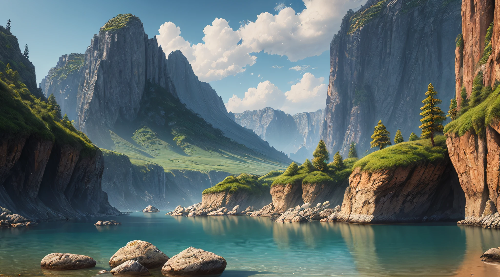landscape, water, (extremely detailed CG unity 8k wallpaper), most beautiful artwork in the world, professional majestic oil painting, intricate, High Detail, Sharp focus, dramatic, photorealistic painting art