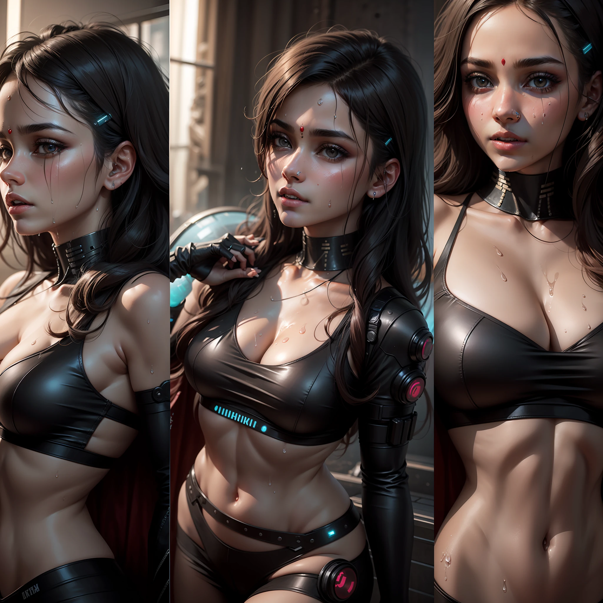 Cyberpunk, beautiful Indian girl, ultra realistic face, wet body, big ches,t good details in body, 8k