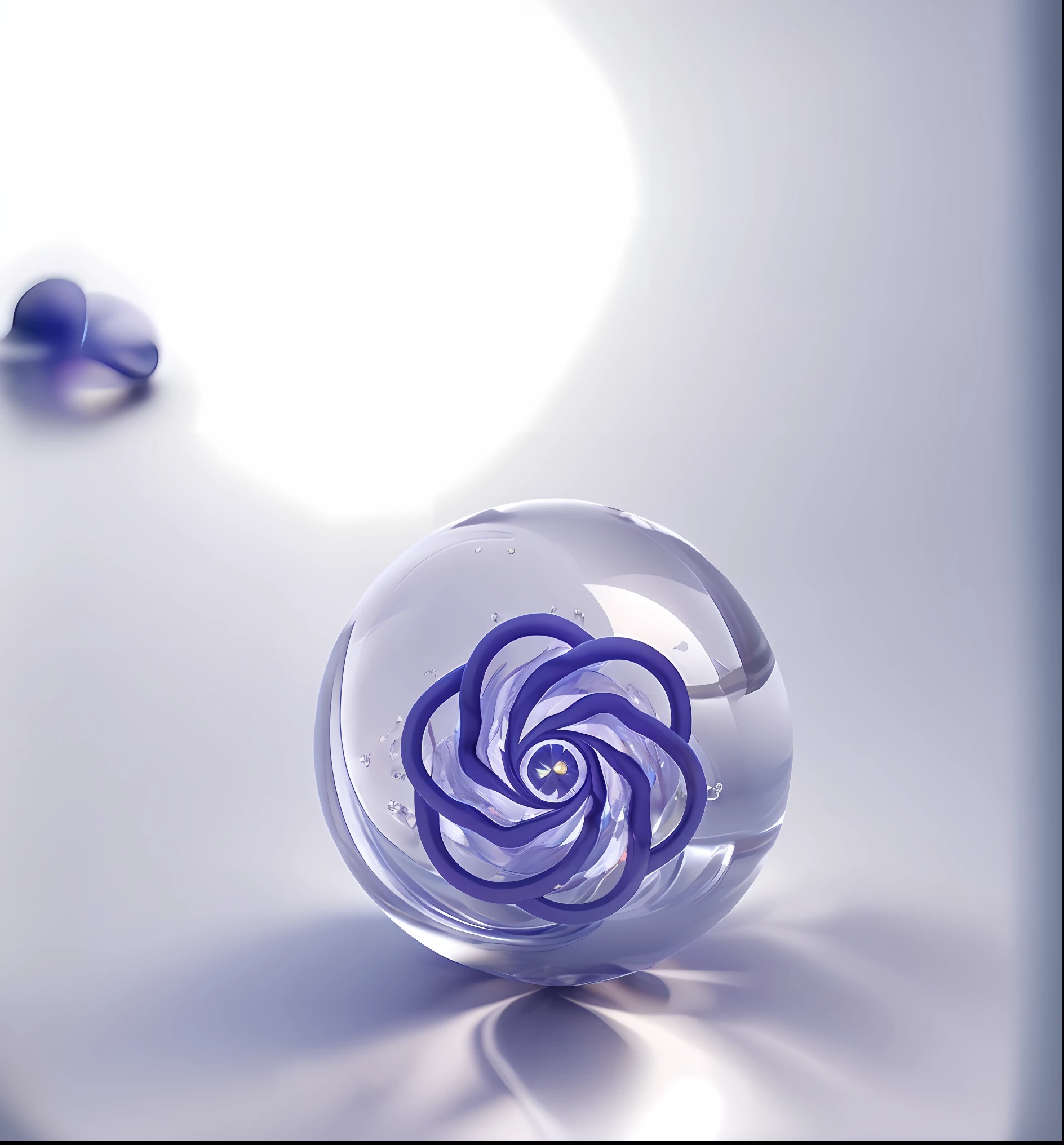Small crystal sphere with caustic effect, light background, 4K quality