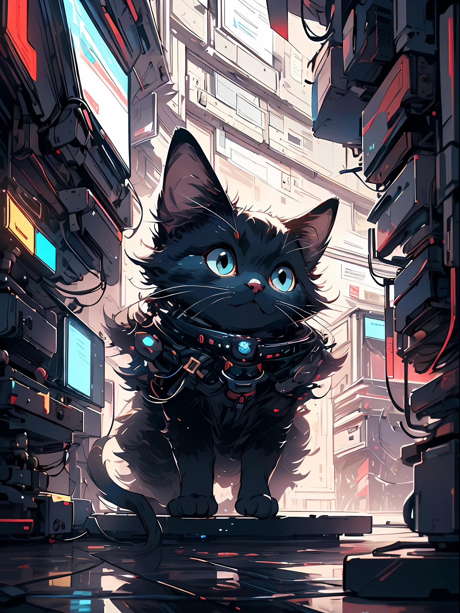 MG mao，Sophisticated visuals，high-definition，master-piece，Splash00d， Blue chibi cat， （Very long fur：1.3）， （Cutes：1.6），The cyberpunk，Science fiction，Cinematic Lights，