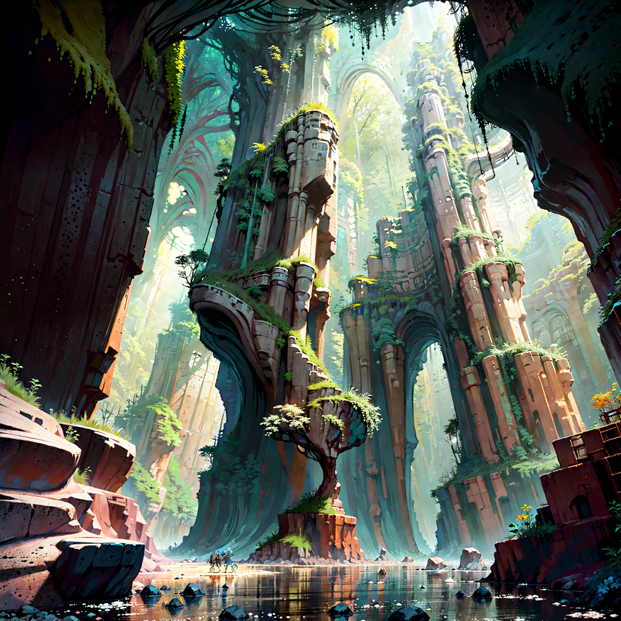 masterpiece, best quality, high quality, extremely detailed CG unity 8k wallpaper, The vast and quiet magical forest stretches to the horizon, with dense green trees grouped in deep harmony, as the fresh breeze whispers through their leaves, creating a stunning and peaceful landscape vista photography by Carr Clifton & Galen Rowell, 16K resolution, Landscape veduta photo by Dustin Lefevre & tdraw, 8k resolution, detailed landscape painting by Ivan Shishkin, DeviantArt, Flickr, rendered in Enscape, Miyazaki, Nausicaa Ghibli, Breath of The Wild, Bokeh, Depth of Field, HDR, bloom, Chromatic Aberration ,Photorealistic,extremely detailed, trending on artstation, trending on CGsociety, Intricate, High Detail, dramatic, art by midjourney