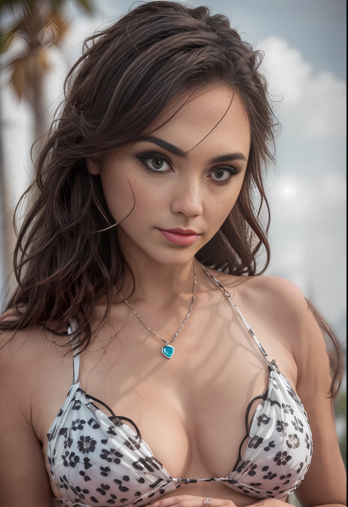 ((melhor qualidade)), ultra-detalhado, ((extremamente delicado)), [extremamente bonito], corpo musculoso, de costas, olhando para o espectador, (Estilo 3D), 1Menina, 3/4 corpo, Pose sexy, shy and blushing, (corar), cara linda, rosto detalhado, micro bikini, perfect hands