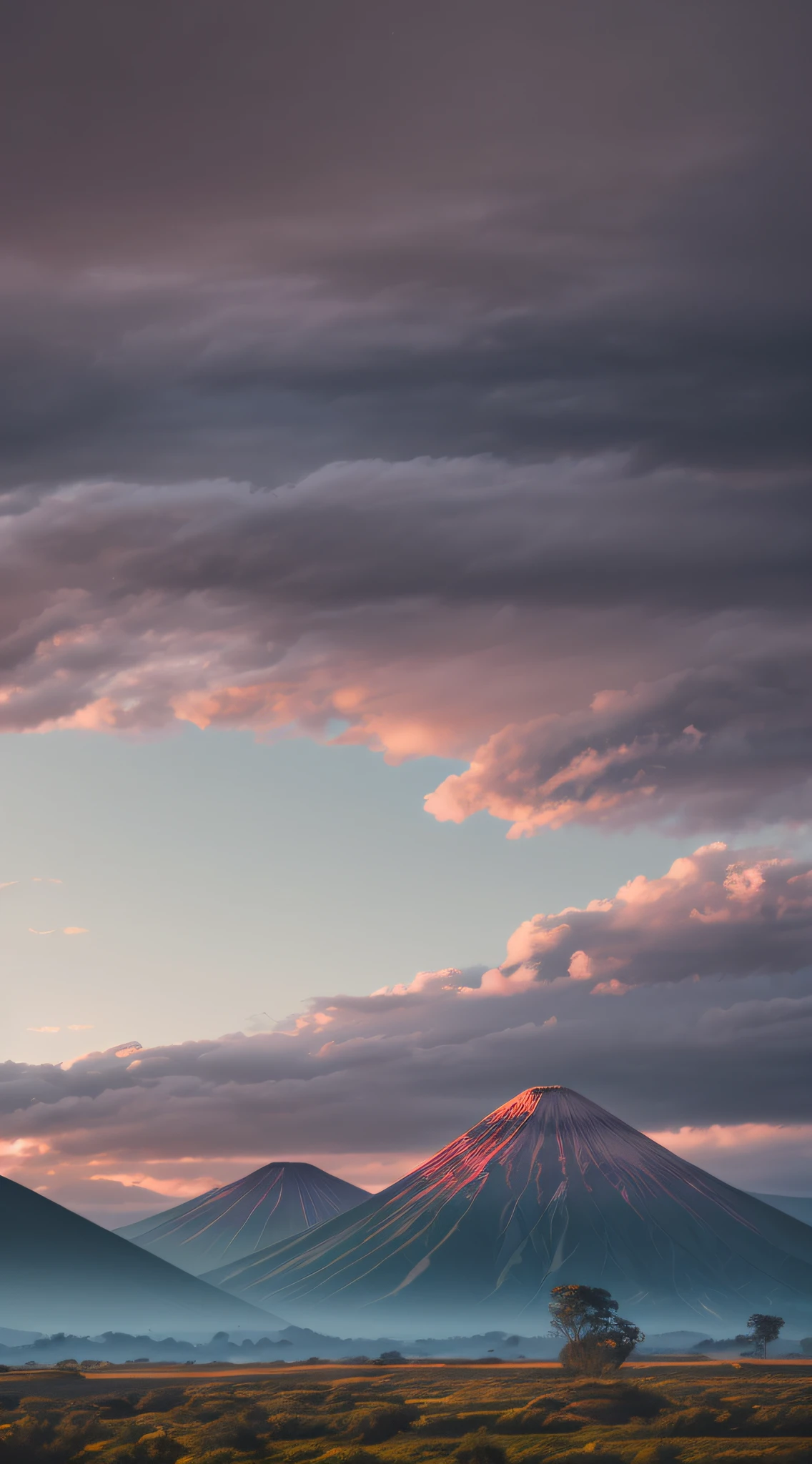 View of trees and cloud mountains in Alafid, Composed of trees and a fantasy valley, an amazing landscape image, National Geographic, Indonesia, Eric Pevernagy, The trend is 5 0 0 pixels, The trend is 500 pixels, Complex and epic composition, volcano landscape, author： Patrick Zheng, Mark Adamus, lpoty, Charming and otherworldly, light and shade contrast, cinematic lighting, Iridescent, light tracing, hasselblatt, ultra realist, highdetailed, master-piece, anatomical correct, high quallity, highdetailed, super-detail, award-winning, best qulity, high - resolution, 8k  , chromatic aberration abuse, Fujicolor, f/1.2, f/16, 135mm, Sony FE GM, UHD, retina, ccurate --auto --s2