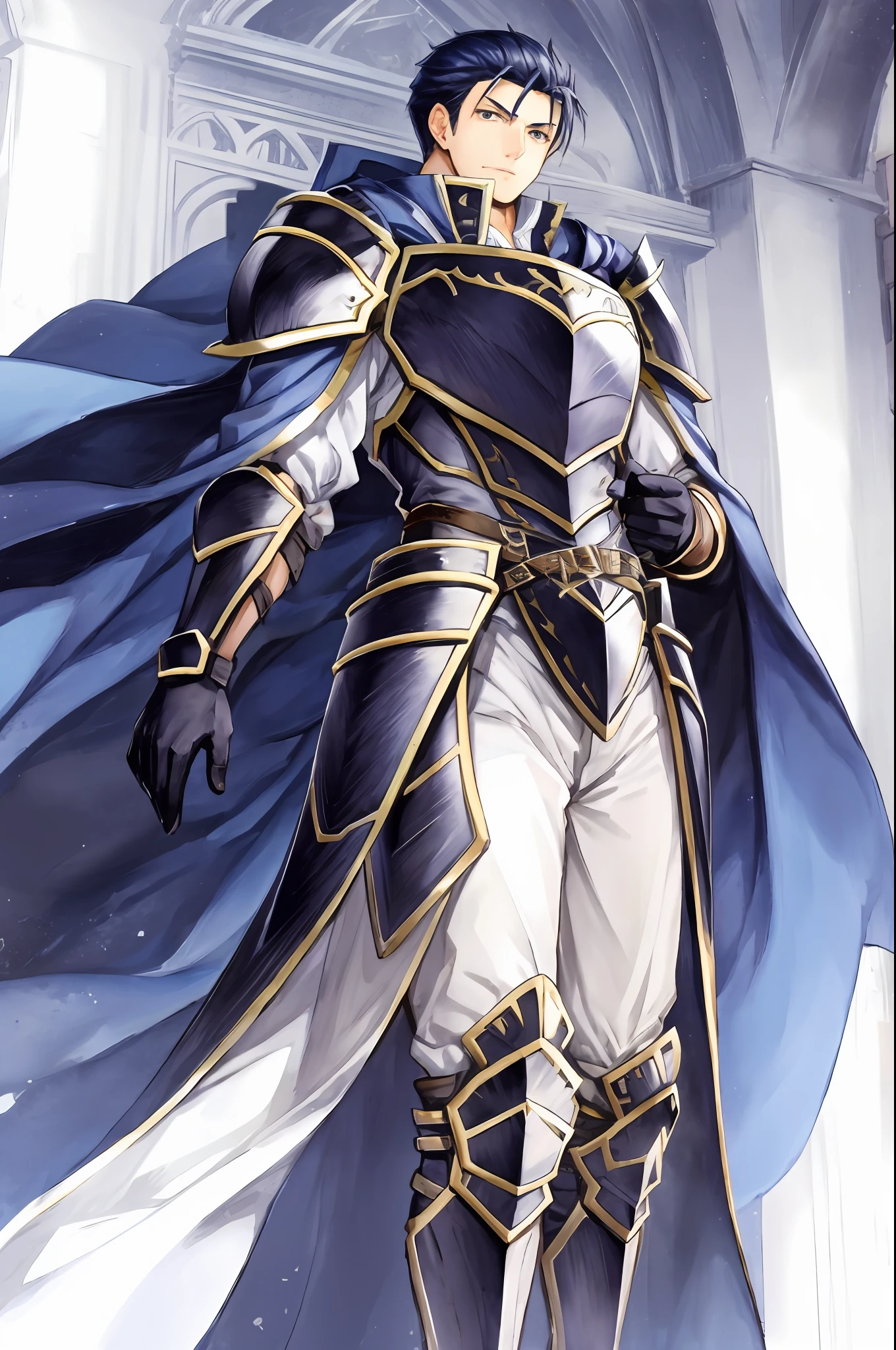 Hector Fey， 独奏， looks at the viewer， Grimm，abhor， mitts， 1boys， Male focus， Cloak， Armour， Shoulder armor， From below