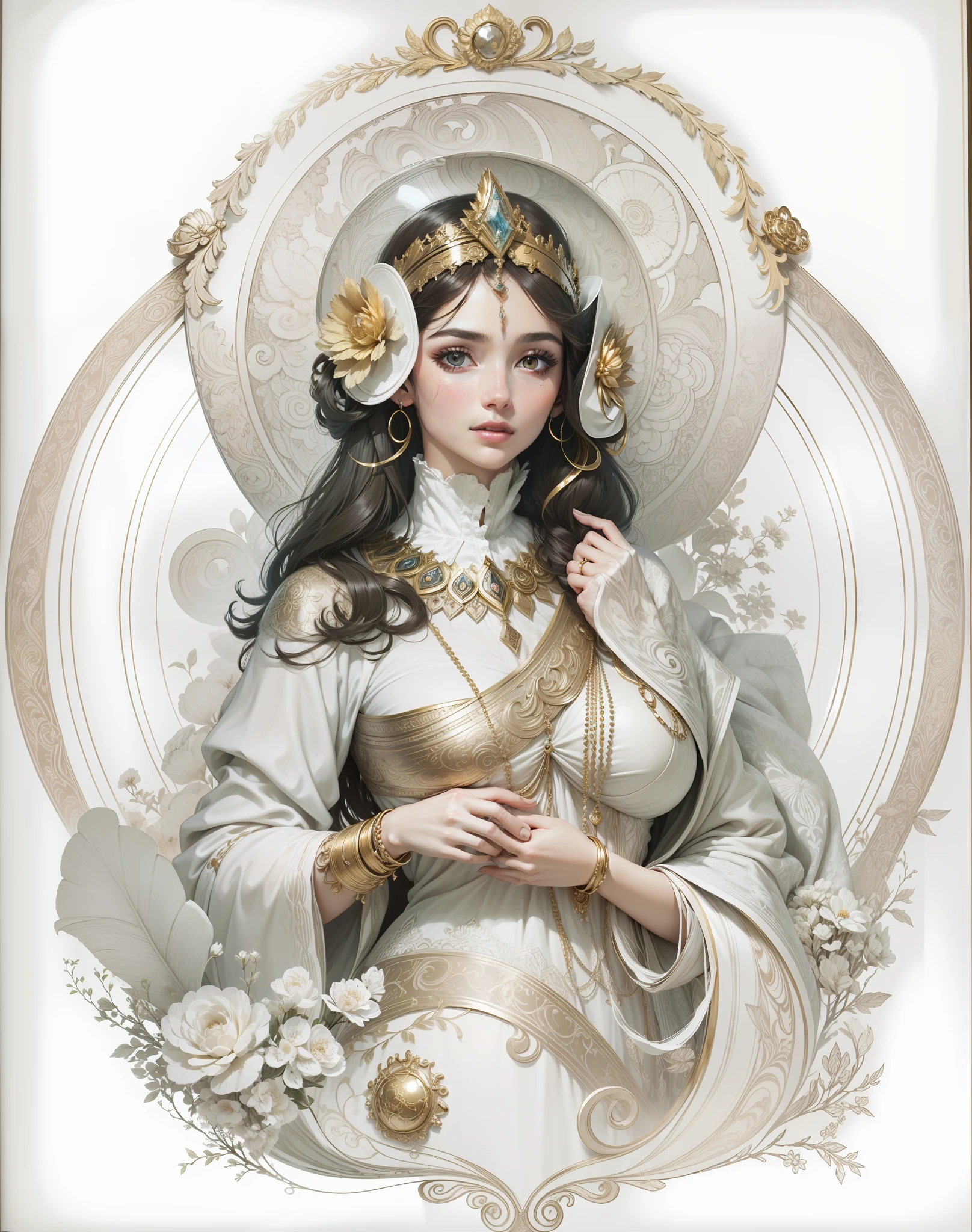 master-piece，beuteful，Ruddy and radiant skin，Beautiful illustration in gorgeous colors，The shade is clear，Brilliant gold decoration，ultra-highresolution，