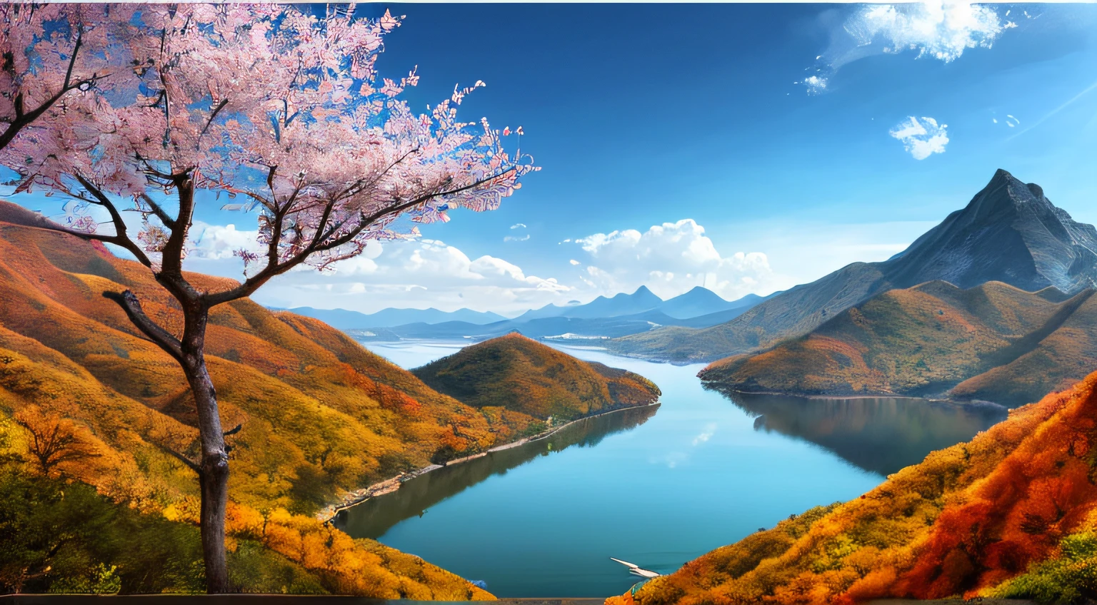 A beautiful Korean mountain and lake, (masterpiece), (portrait), (raw photo), (highly detailed CG unity 8k wallpaper) intricate, sharp focus, dramatic, realistic art