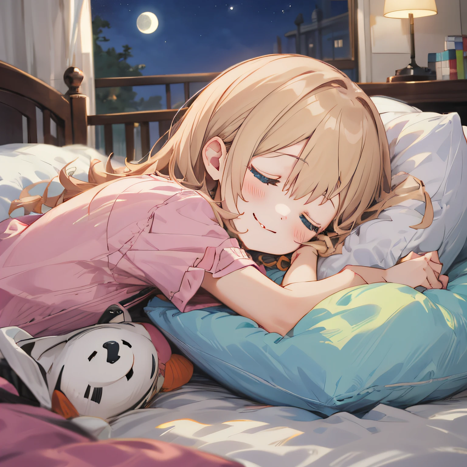 sleepeace, 1girl, pajamas, moon light,, ultra_detailed:1.2