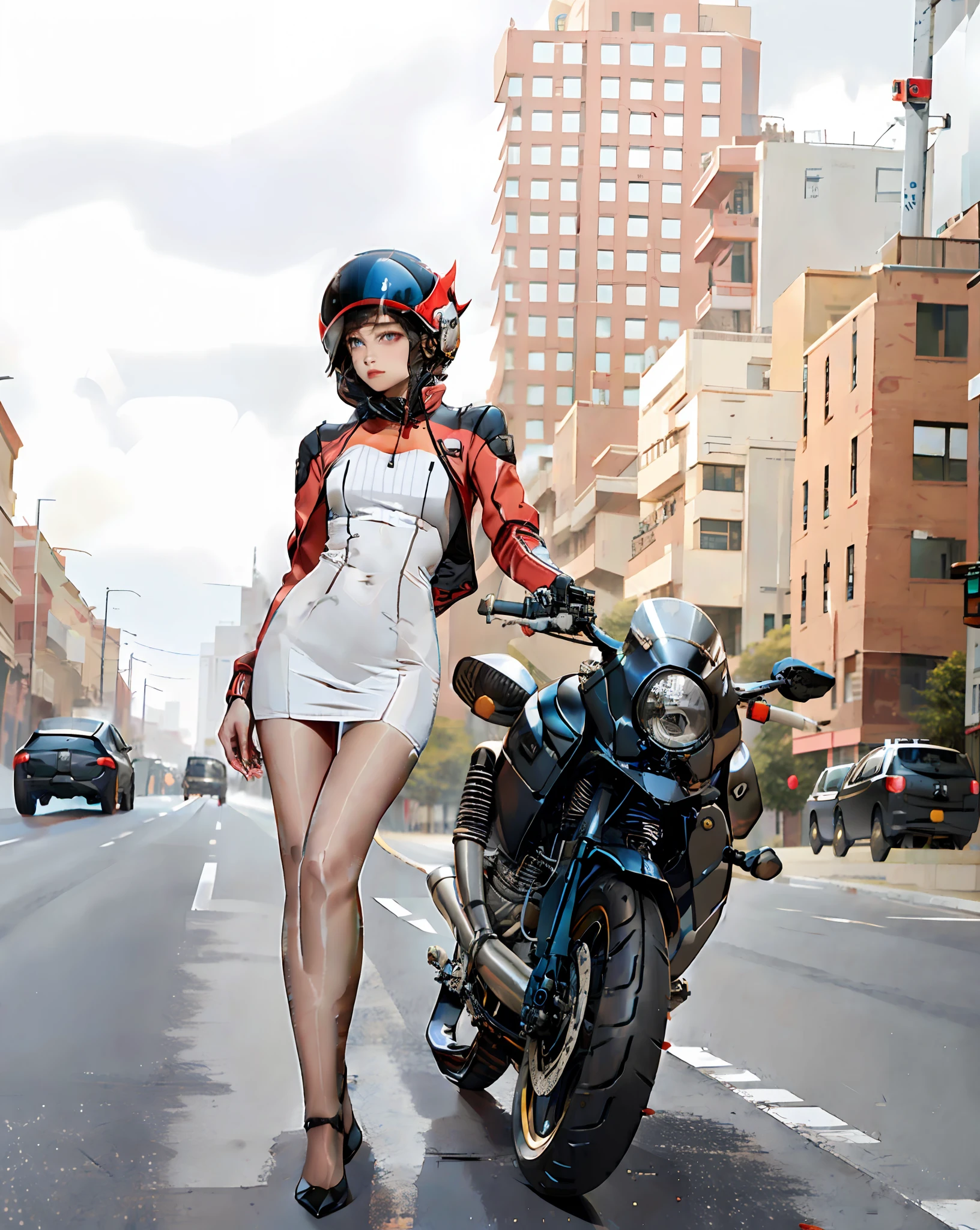 Mujer araffe con vestido brillante y mojado blanco y casco posando junto a una motocicleta, Ropa futurista muy ajustada y casco, Estilo de Julia Razumova, Foto de una motera, motociclista, Dasha Taran, motocicleta, sentado en una moto cyberpunk, Conducir una motocicleta futurista, 2 techwear mujer, Victoria Siemer, Anna Nikolanova aka Newmilky