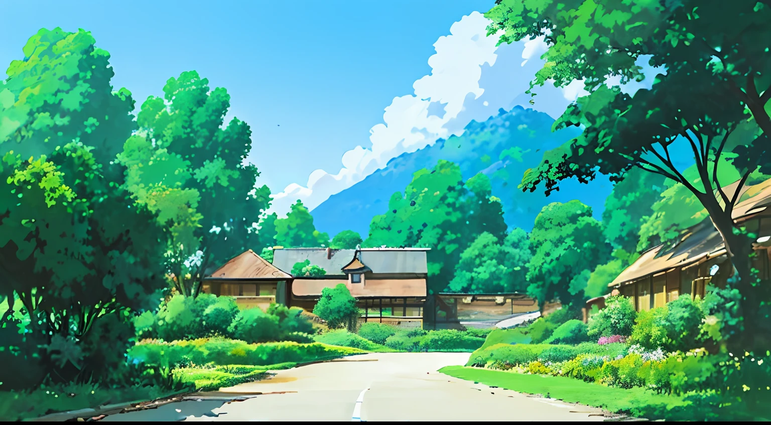 (((best qualiy))))、Residential area、Anime countryside、anime background art、anime landscape、Concept art for Soft Studio Ghibli、beautiful anime scenery、Concept art for anime sets、Studio Ghibli concept art、Ghibli Studio Environment、anime landscape、Beautiful anime scenes、Gribbley Makoto Shinkai Studio、View of Ghibli Studio、cottagecore!!