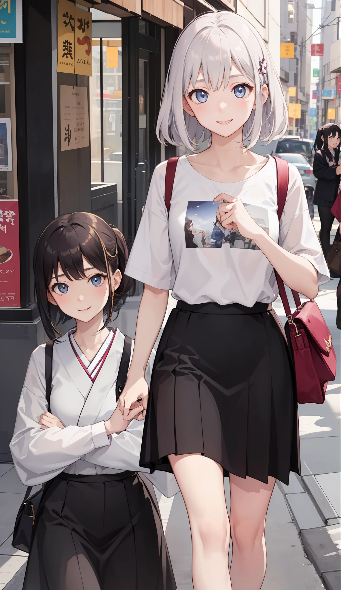 1The girls、shirts、preated skirt、yearsold、Bob Hair Style、Sorrisos、delightful!、Japanese people、enmaided、Chromo-white skin、Beautiful eyes、