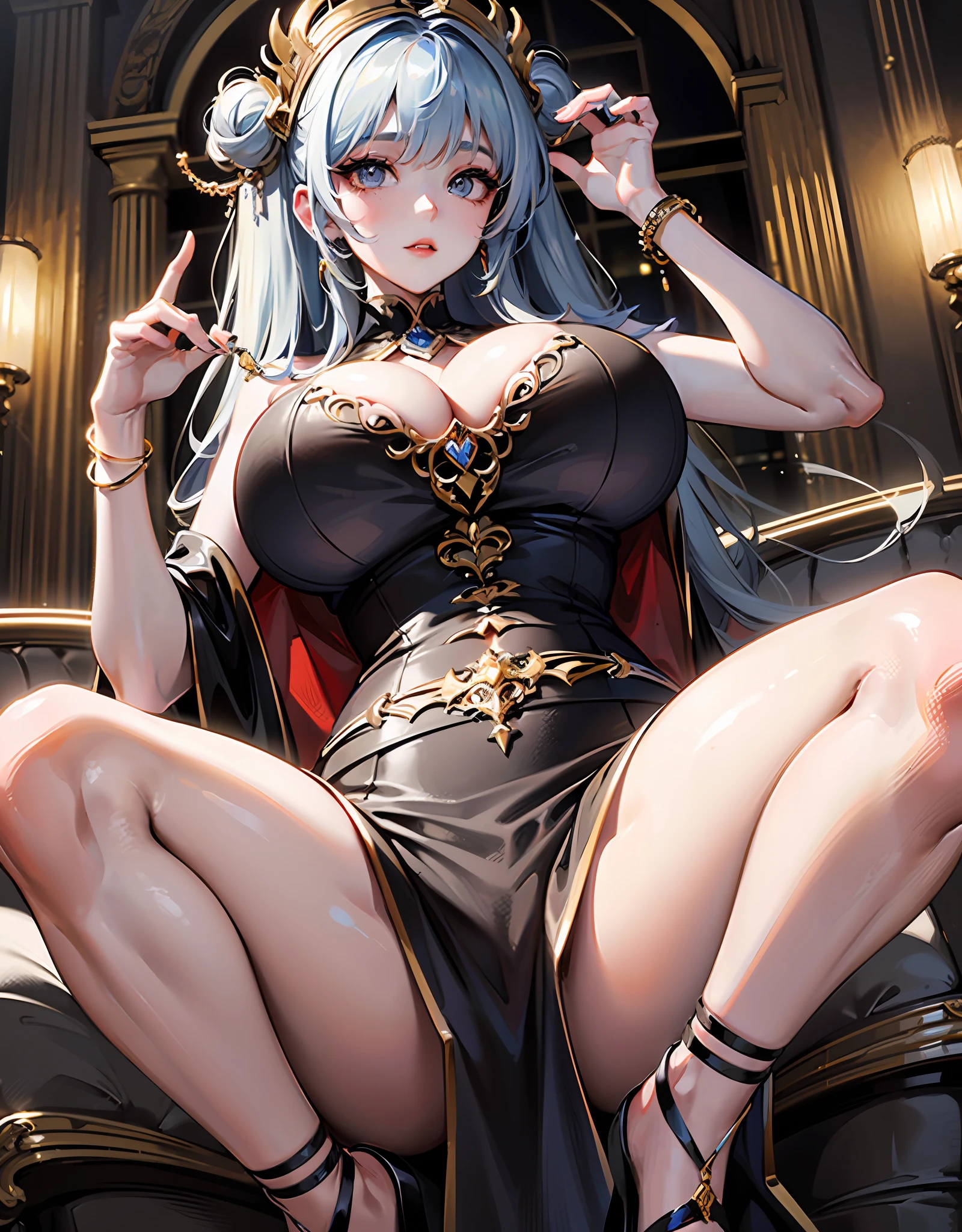 Hattoll,(Goddess of love and beauty),ancient Egyptian,Goddess of wealth,God of wealth,God of dance,The god of music,(Black messy hair),Aphrodite,married woman,熟女,(enormous breasts,Knead your legs,),fishnet stockings,opened legs,Pleasure,Egyptian pharaoh,Extremely expensive jewelry,(A beauty that transcends everything),Perfect flesh full of texture,Captivating visual treat,Lazy,Silver eyes,((best qulity)),(A masterpiece),((The Masterpiece)),Maximum Sharpness,illutstration,(Super detailed face),(Perfect face),Clear texture,Ultra HD detail display,Excellent image performance,High quality illustrations,Perfect fit to harmonious tones,Deep lines,Precise brushstrokes,Intricate details