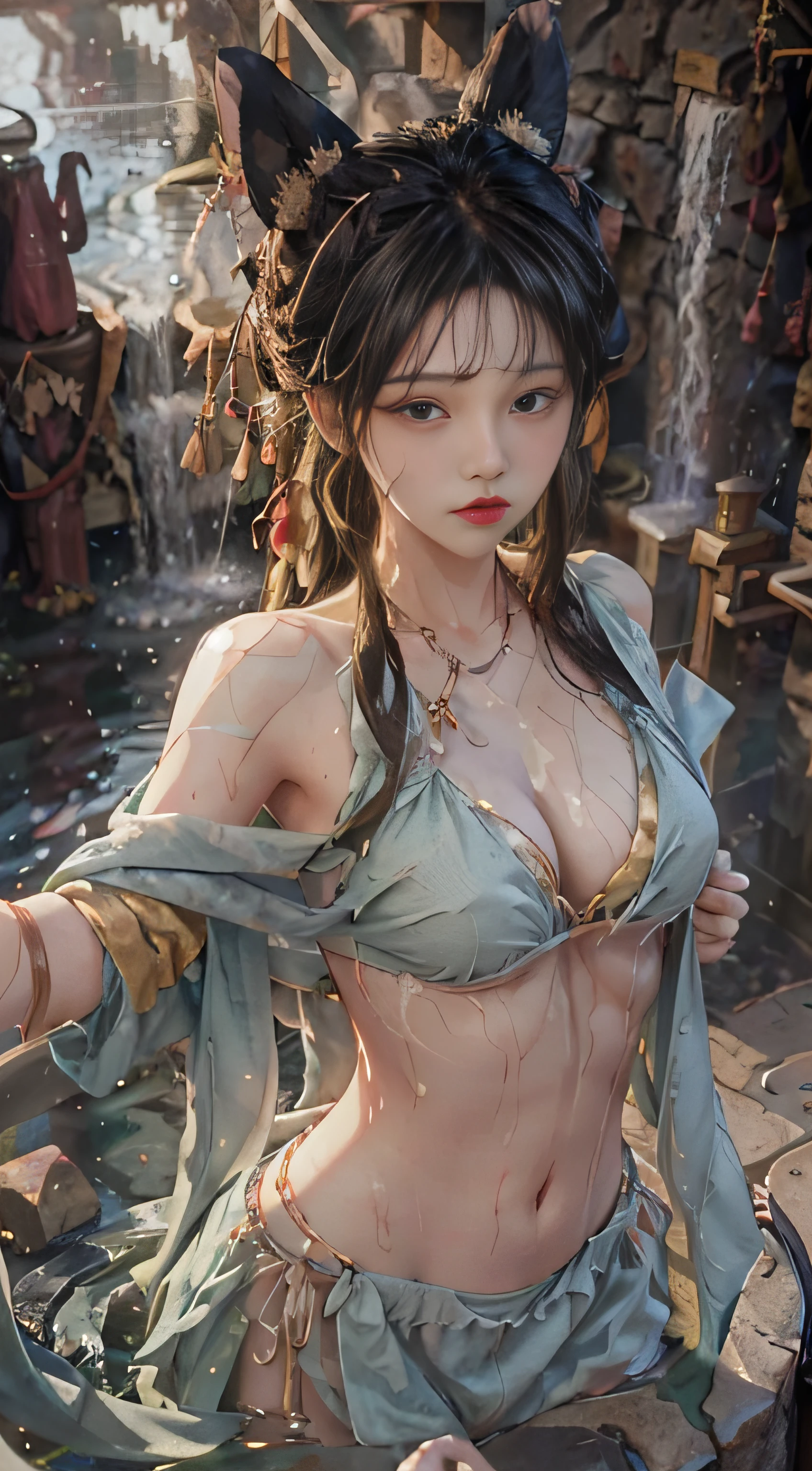 navel，cleavage，（big chest：1.2）Features，There is water on the body，Clothes are soaked，