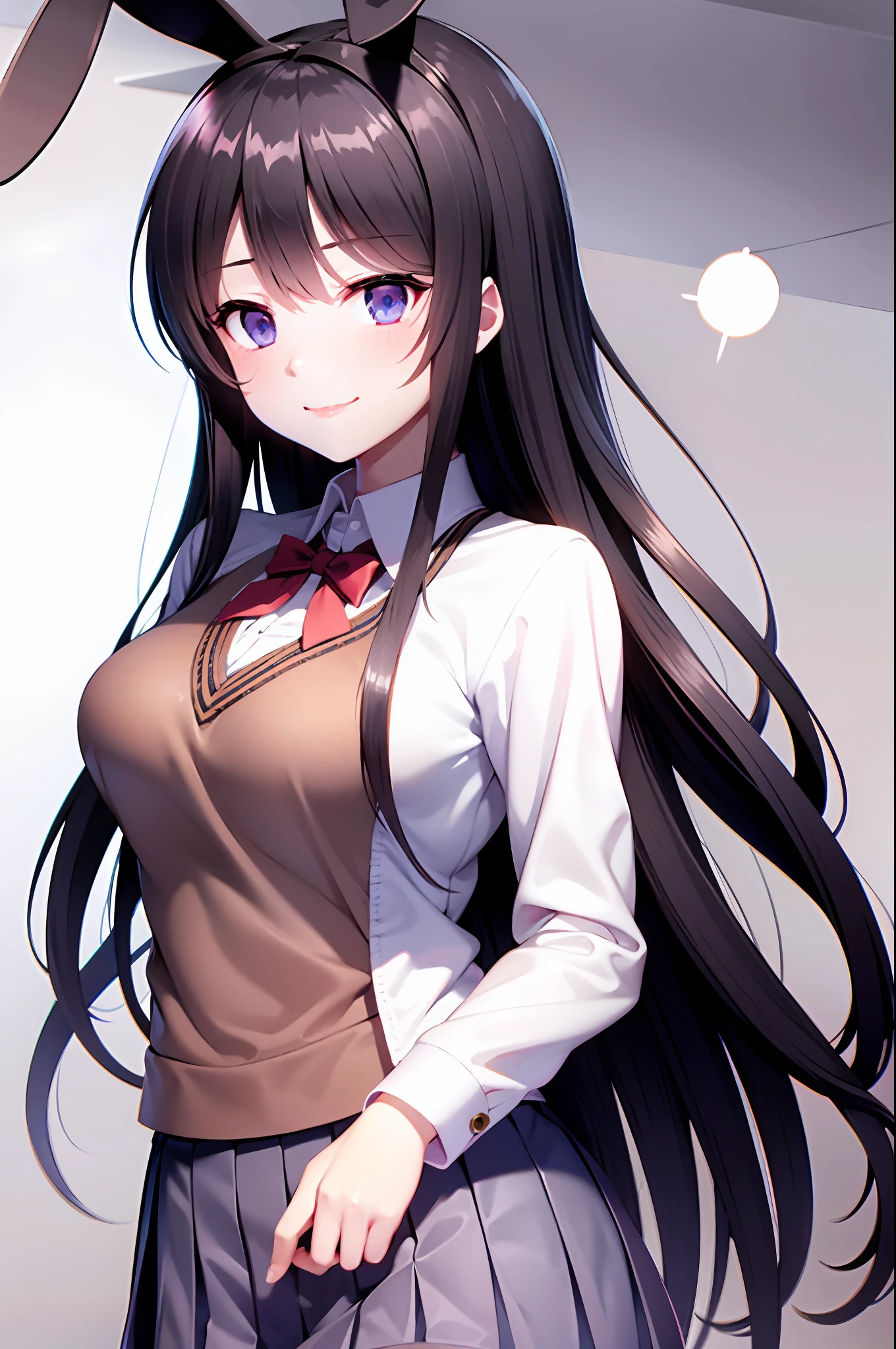 school uniform,whiteshirt,silk stockings,Red pleated skirt,mediumbreasts,rabbit ear,Mayijan,light smile,mid_breats,the best qualityt