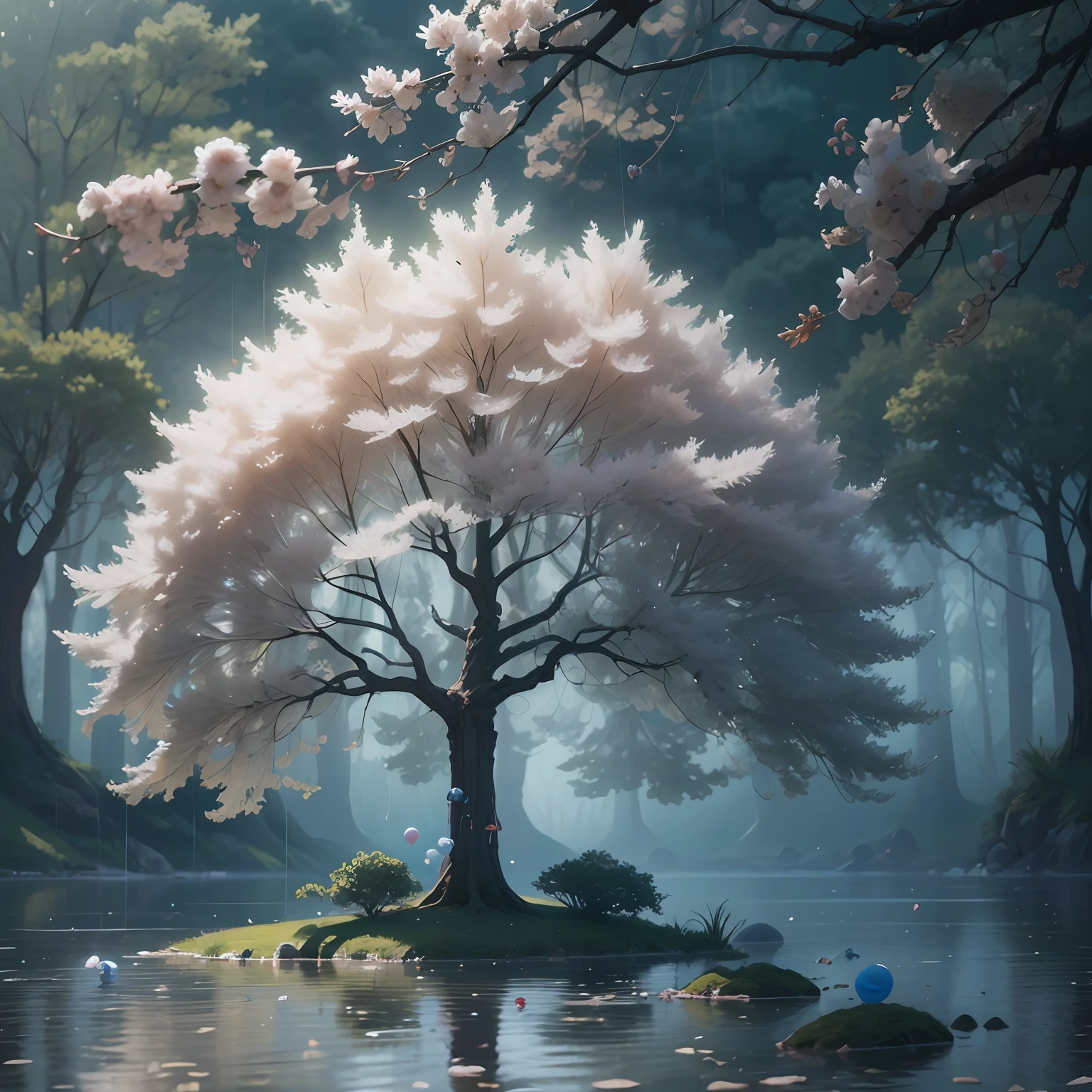 Add a lot of floating round balloons,Colorful,A translucent,Giant balloons,The balloon is too small and becomes bigger,Add balloons in the air,Increase the number of balloons,The balloon is opaque,The balloon color is random,The balloon color is pastel