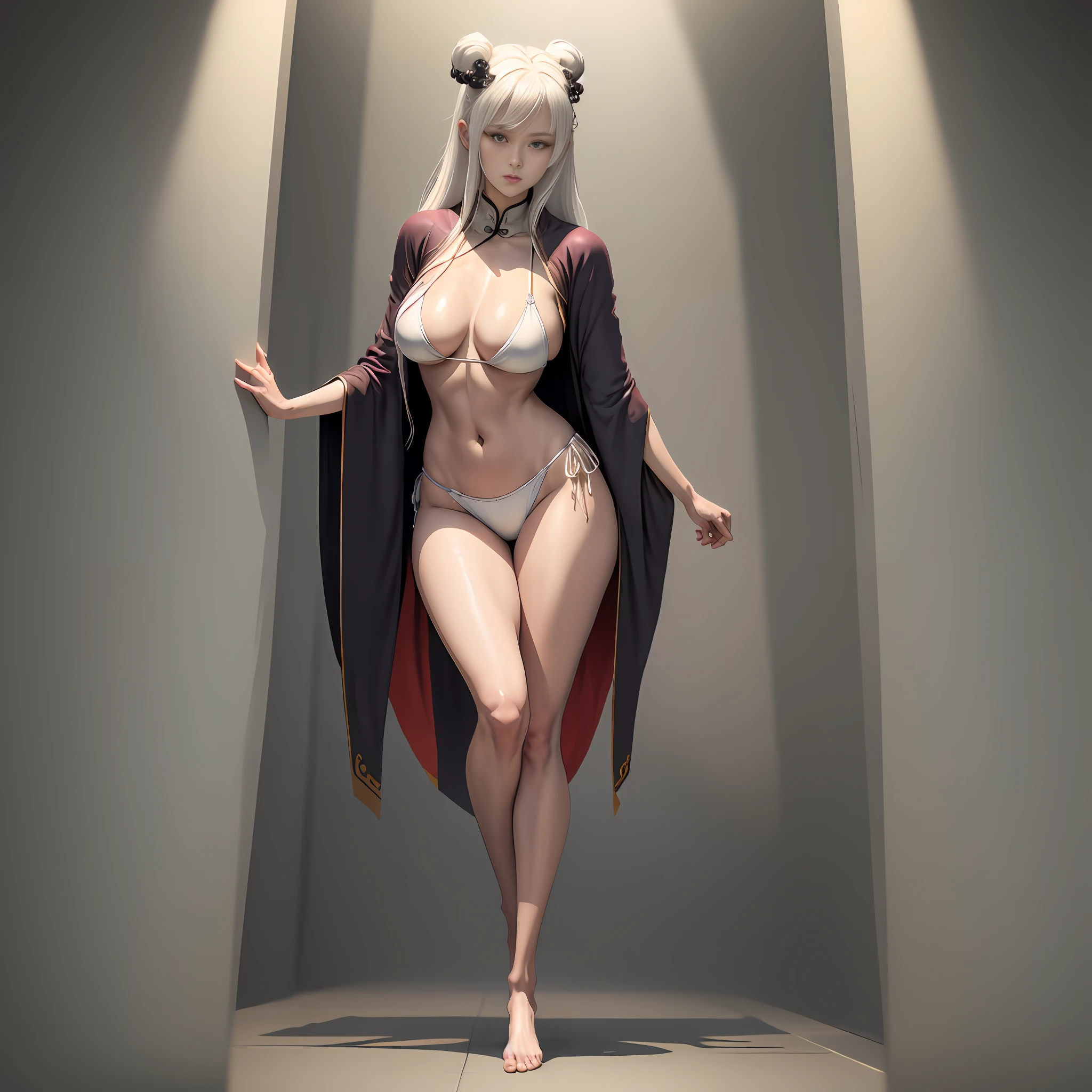 Anime - Chinese goddess standing in golden illusory space in y hanfu and bikini robctive anime girls，Sexy anci goddess，full body detailing，（huge breasts1.4），egs 1.1），[ 4 K digital art ]!,Smooth anime CG art，Female action anime girl，shiny white skin，Adult version，SFW version，full body pose，the perfect body，18 forbidden
