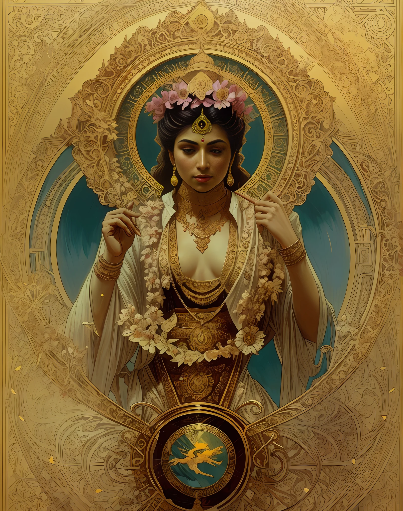 Portrait of a beautiful Hindu god Vinayak Ghanapati Garnesh Art Nouveau fantasy figure, Ultra-realistic colors, Intricate details, Perfect body structure,Skin is rosy and smooth，the fifth element artifacts, Peter Mohrbacher（Peter Mohrbacher）higly detailed, wayne barlowe, by Boris Vallejo, aaron horkey, gaston bussiere, craig mullins alphonse mucha, arty nouveau curves and spirals,