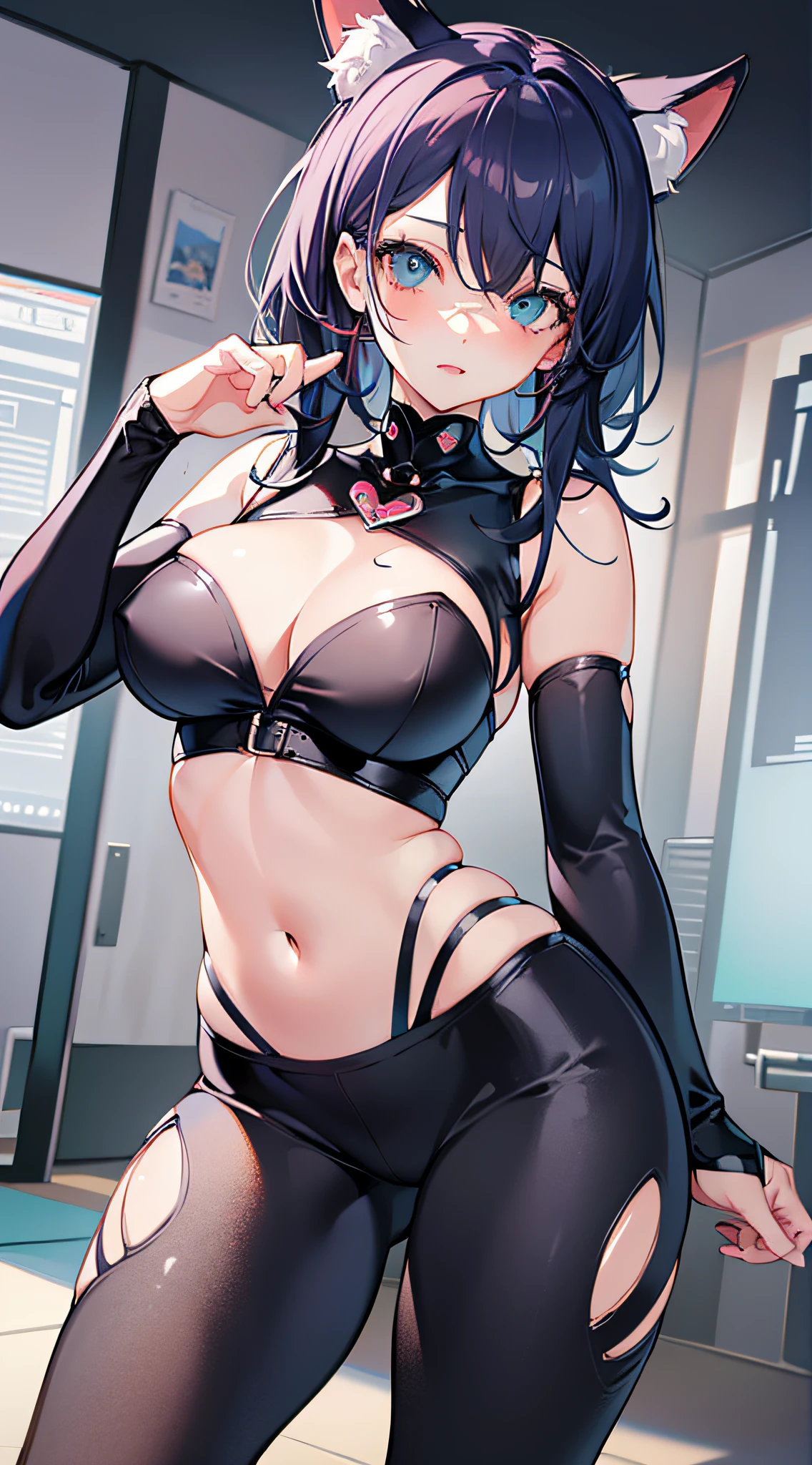 obra maestra, ultra detallado, 8k, La mejor calidad:1.6), 1girl, hermosa, (cara super tierna), ojos ultra hermosos, cabello ultra sexy, sexy, kawaii, gatita, ((ulzzang)), estrellas, corazones, (##F5349), mic, (leggings), (Manos perfectas y delicadas, good anatomy, Perfect anatomy)
