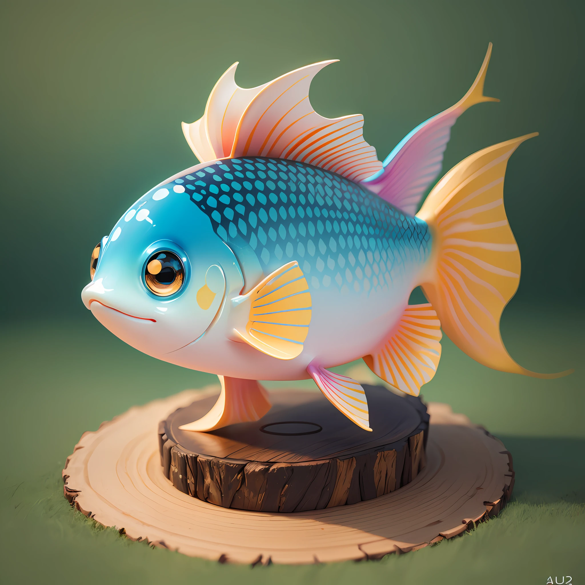 On the wooden frame is a carp with yellow fins, 3 d render stylized, cute 3 d render, stylized 3 d, stylized 3d render, ultra realistic 3d illustration, stylized as a 3d render, 3d render trending on artstation, cute detailed digital art, detailed digital 3d art, 3d render digital art，Remove the watermark