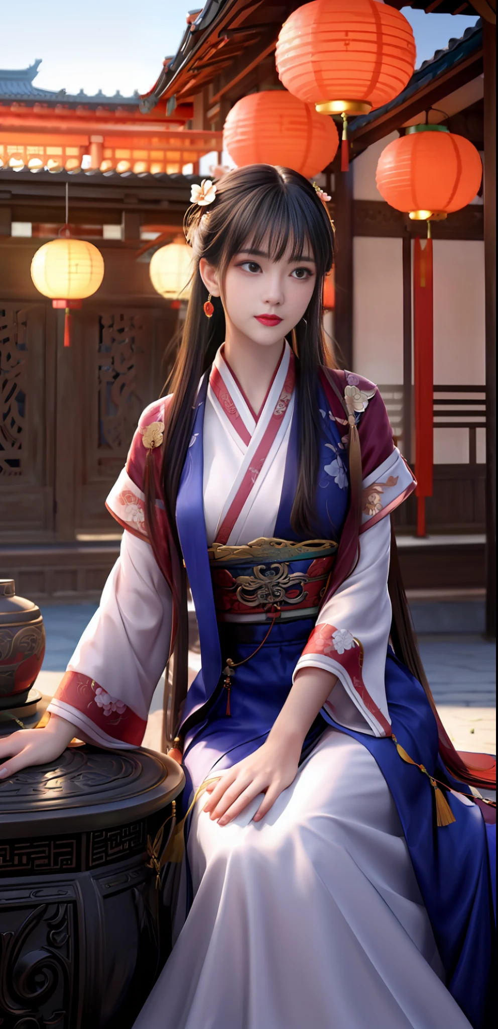(Drunken with Lights and Swords: 1.8), (En plein air: 1.8), (Bust Close-up: 2.9), (独奏: 3.8), 1 ancient Chinese female warrior Exquisite face, watery big eyes, looking ahead, beautiful, Heroic, holding a jade bowl, crystal clear bowl, drinking, wearing a sword, Drunk, confused expression, Hanfu, classical, Medium chest, noble, up head, holding with one hand, Drunk, Sexy, Jade, Earrings, pendants, gorgeous clothing, gorgeous color matching, gorgeous patterns, aristocratic, patterns, decorations, trinkets, Hairpins, buns, holding Ancient Wine Pot, romanticism lain, Romantic Colors, Classical Poetry, Dream Scenes (Golden Gove and Iron Horse), Drunken, Lying on One's Side, backgrounds (night, moonlight, Many Red Lanterns, Dim lights, Ancient Chinese architecture, Plum Blossoms), (Ancient Chinese architecture: 1.8), (Chinese style: 1.8), (Plum Blossom Scattering: 1.8), (A Branch Full of Plum Blossoms Appears from One Corner of the Picture: 1.8), (Close Up Above Thigh: 1.8), (close up: 2.8), (Many Red Lanterns: 1.8), (Sword: 1.8), (Ancient Chinese Wine Pot on the Ground: 2.8), (Sword on the Ground: 2.8), (moonlight: 1.6), (Holding Head with One Hand), (Sitting on a Wild Stone: 2.6), (Looking up and squinting), (strong wind: 1.6), (Chinese classical style: 1.6), Drunken, (Crystal Clear Jade Bowl: 1.6), (Drunken: 1.8), Liquor Sprinkled, (Plum Blossoms: 1.6), (night: 2.7), (Master Light: 1,9), (Master Color: 1.9), (Master Composition: 1.9),
(Masterpiece), best, 8k壁紙, illutstration, high-definition image quality, full of storytelling, complex backgrounds,Exquisite details, rich visual effects, Bright colors, layered highlights, shadows and details, as well as cinematic quality, exquisite and complex, Master work, official works, master lighting, movie composition, Movie lighting, Master Composition, master color scheme, 16k, superclear, wall paper,