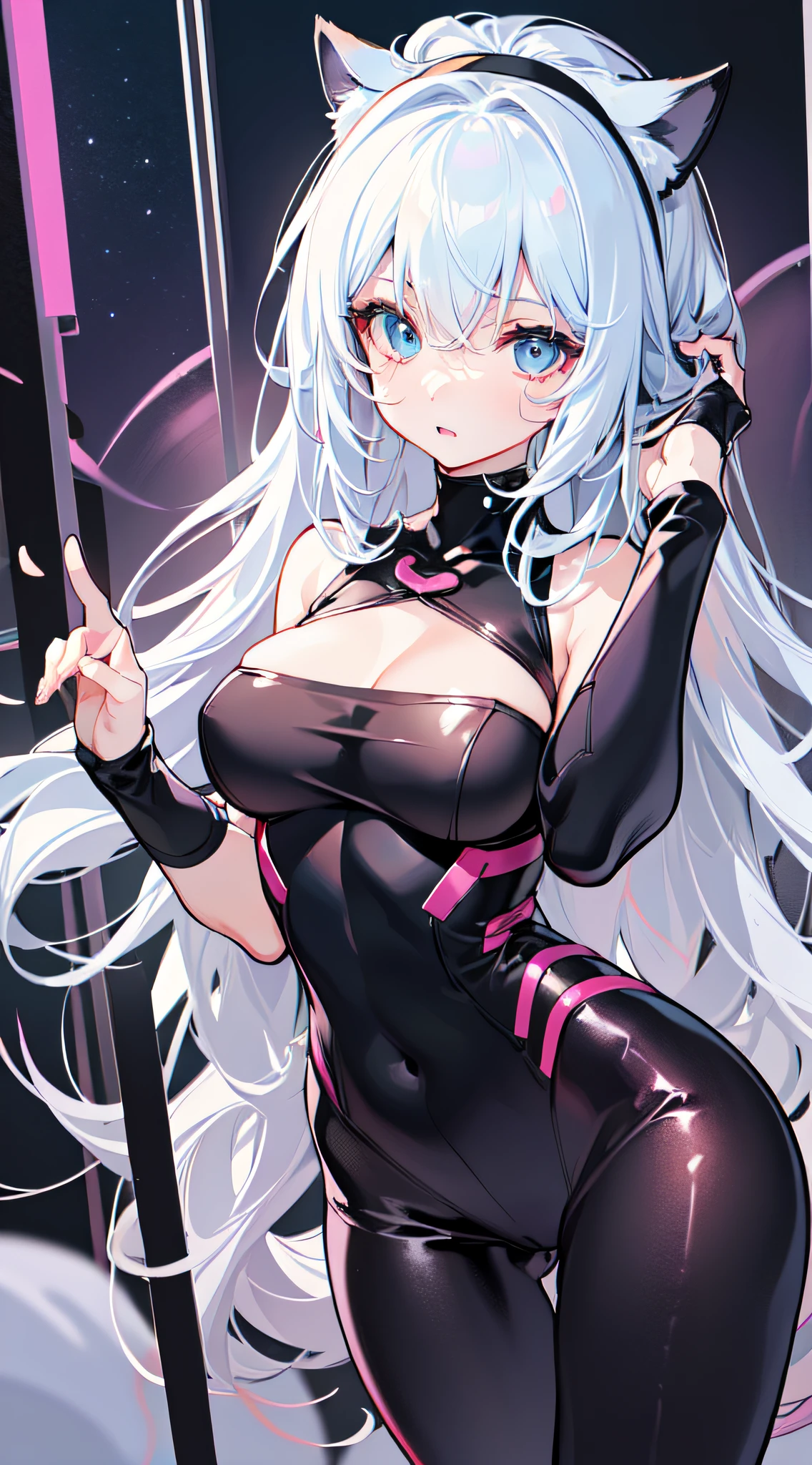 obra maestra, ultra detallado, 8k, La mejor calidad:1.6), 1girl, hermosa, (cara super tierna), ojos ultra hermosos, cabello ultra sexy, sexy, kawaii, gatita, ((ulzzang)), estrellas, corazones, (##F5349), mic, (leggings), (Manos perfectas y delicadas, good anatomy, Perfect anatomy)
