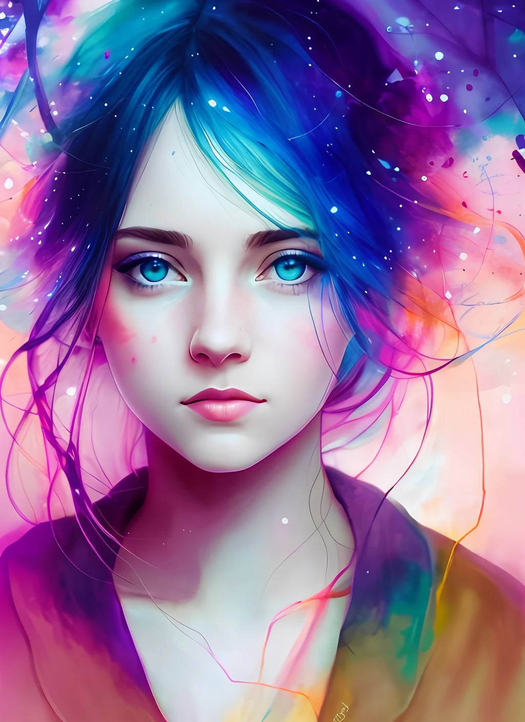 woman with agnes cecile, glowing design, pastel colors, ink drops, autumn lights